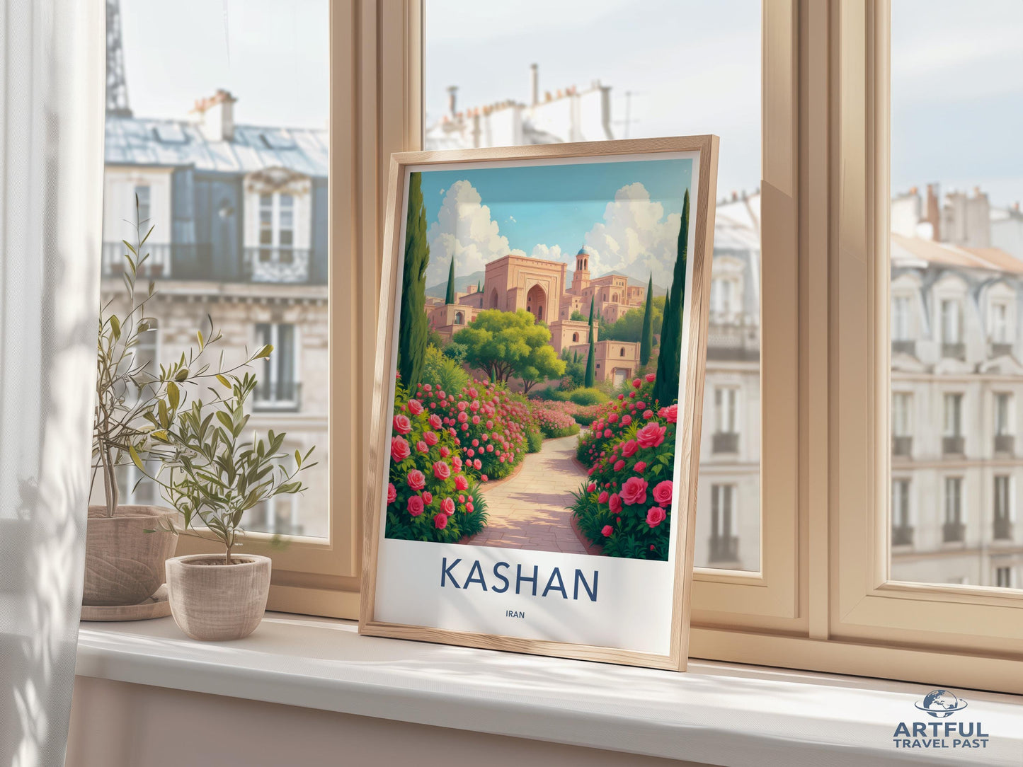 Vintage Travel Poster, Kashan Iran, Beautiful Landscape Art, Perfect Wall Decor, Artful Travel Past, Gift for Travel Enthusiasts