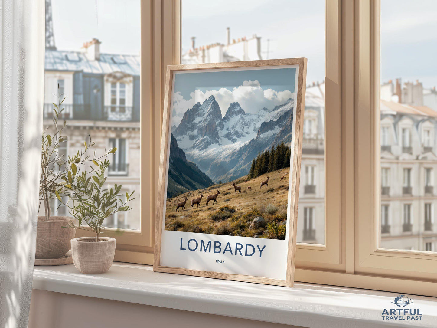 Lombardy Italy travel poster, mountain landscape wall art, nature photography print, European travel decor, scenic view artwork