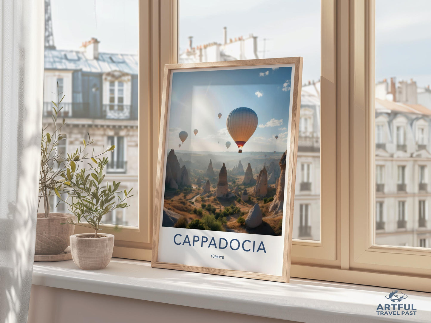 Hot Air Balloon Over Cappadocia Print, Scenic Landscape Artwork, Travel Wall Art, Adventure Decor, Stunning View Photography