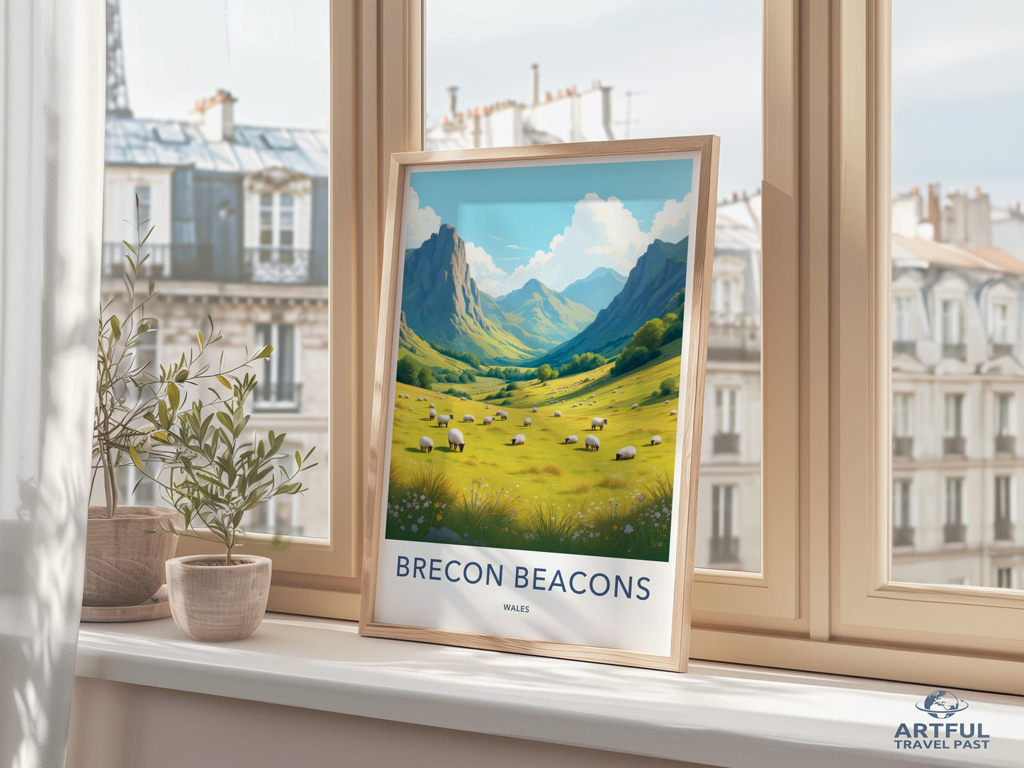 Brecon Beacons Wales travel poster, scenic landscape wall art, nature lover decor, vintage style print, mountain valley view