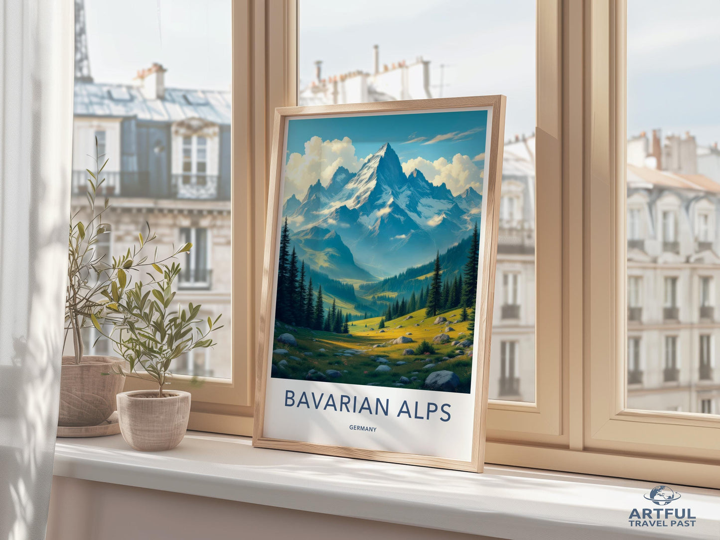 Bavarian Alps travel poster, Germany mountain landscape wall art, Adventure decor, Scenic view print, Nature lovers gift