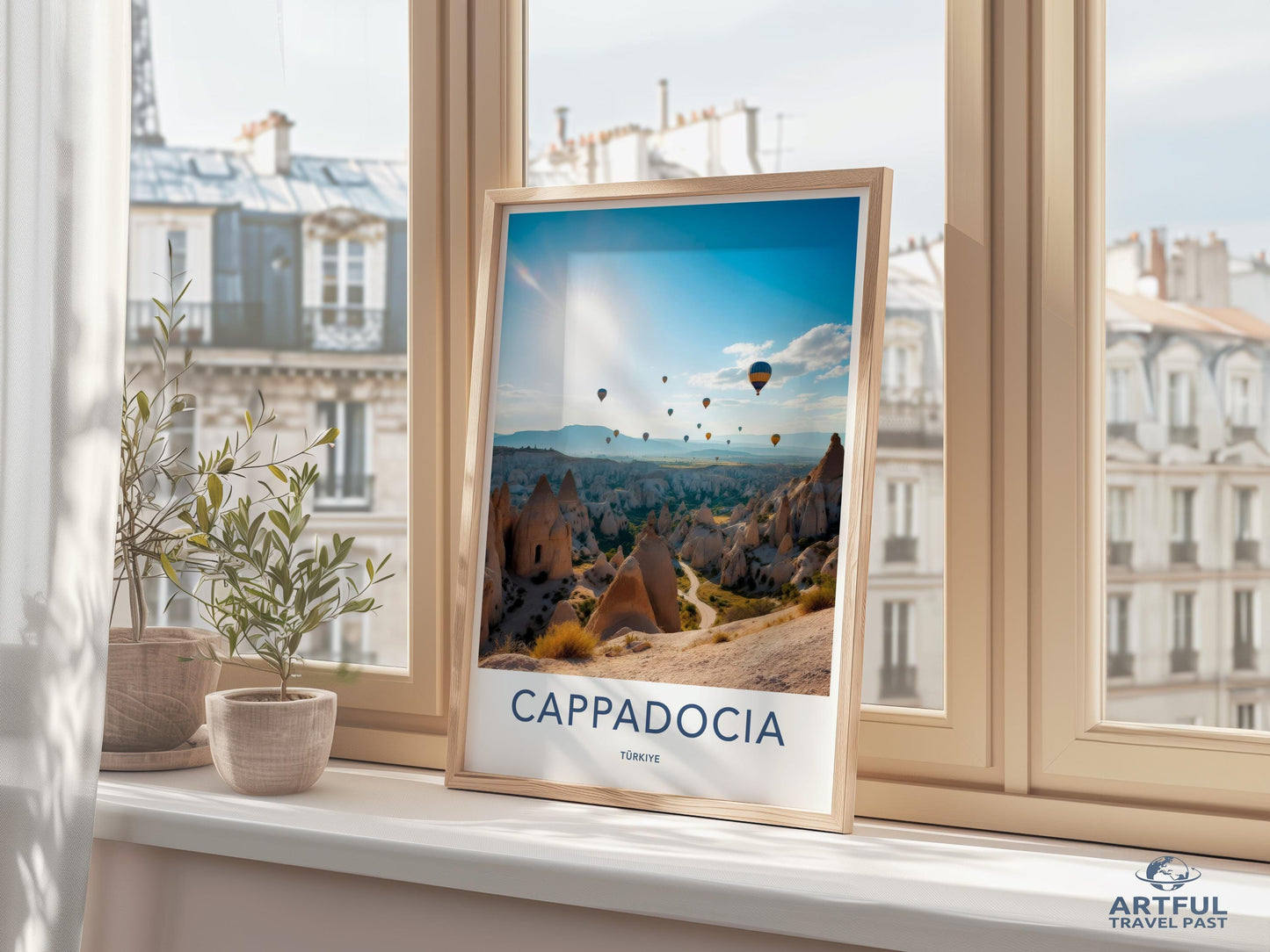Cappadocia Travel Poster, Hot Air Balloons Over Cappadocia, Scenic Wall Art, Turkey Travel Print, Unique Travel Decor