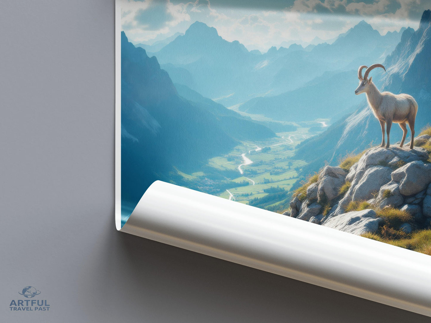 Majestic Mountain Goat Poster, Alpine Wildlife Art Print, Scenic Nature Landscape Wall Decor, Hiking Gift Idea, Adventure Room Decor