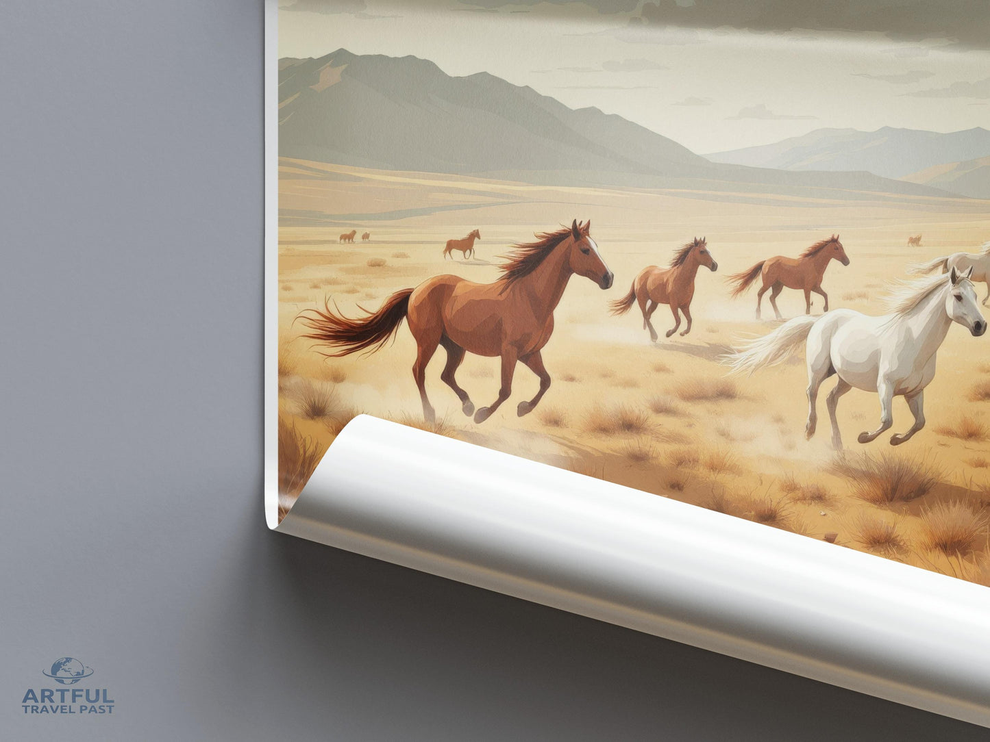 Wild Horses Wall Art Decor, Running Horses Print, Landscape Art Poster, Nature Scenery, Western Home Decor, Rustic Horse Artwork