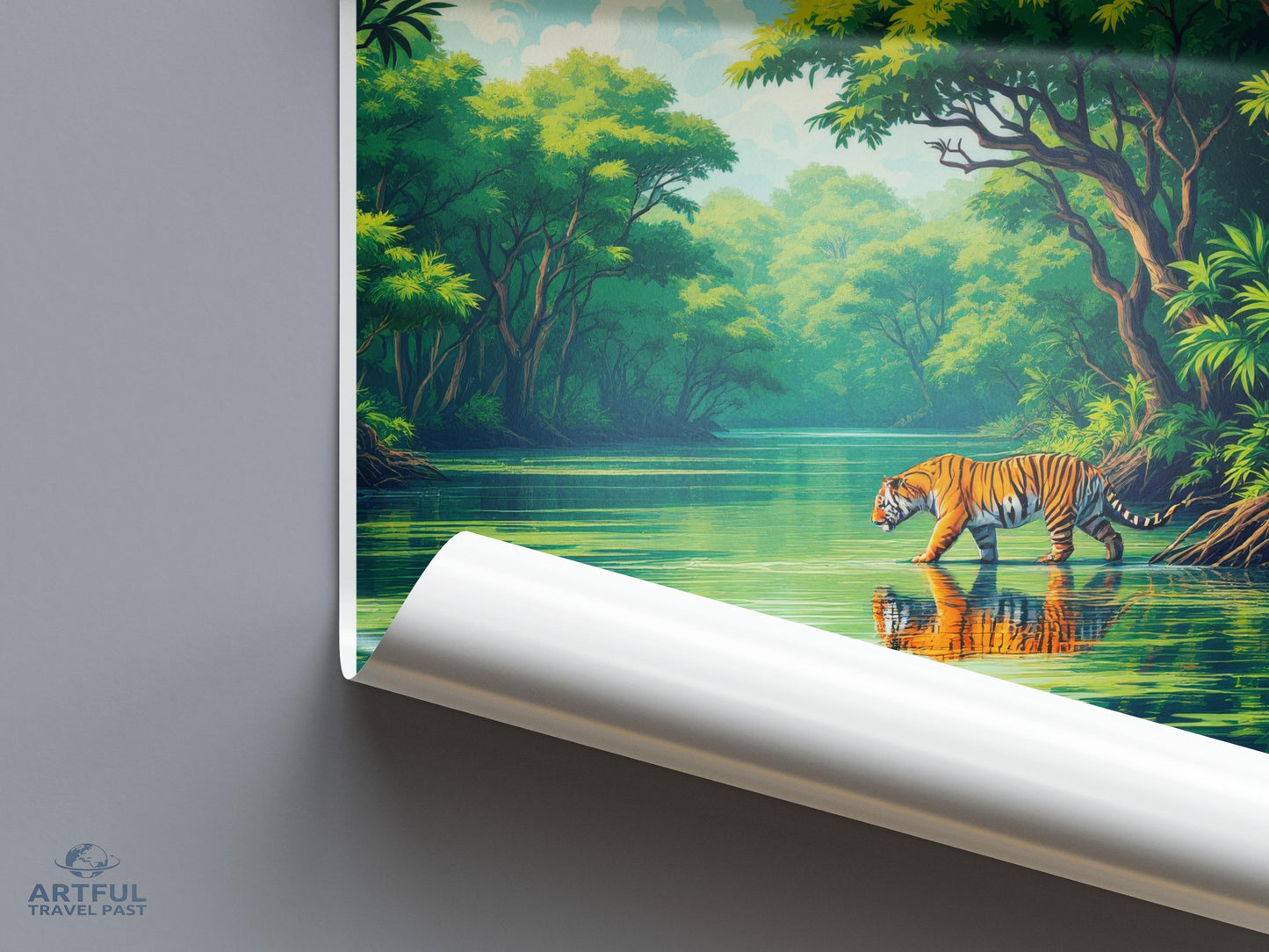 Tiger in Jungle Poster, Nature Wildlife Art, Wall Decor, Animal Illustration, Eco Friendly, Jungle Scene Print, Tiger Adventure