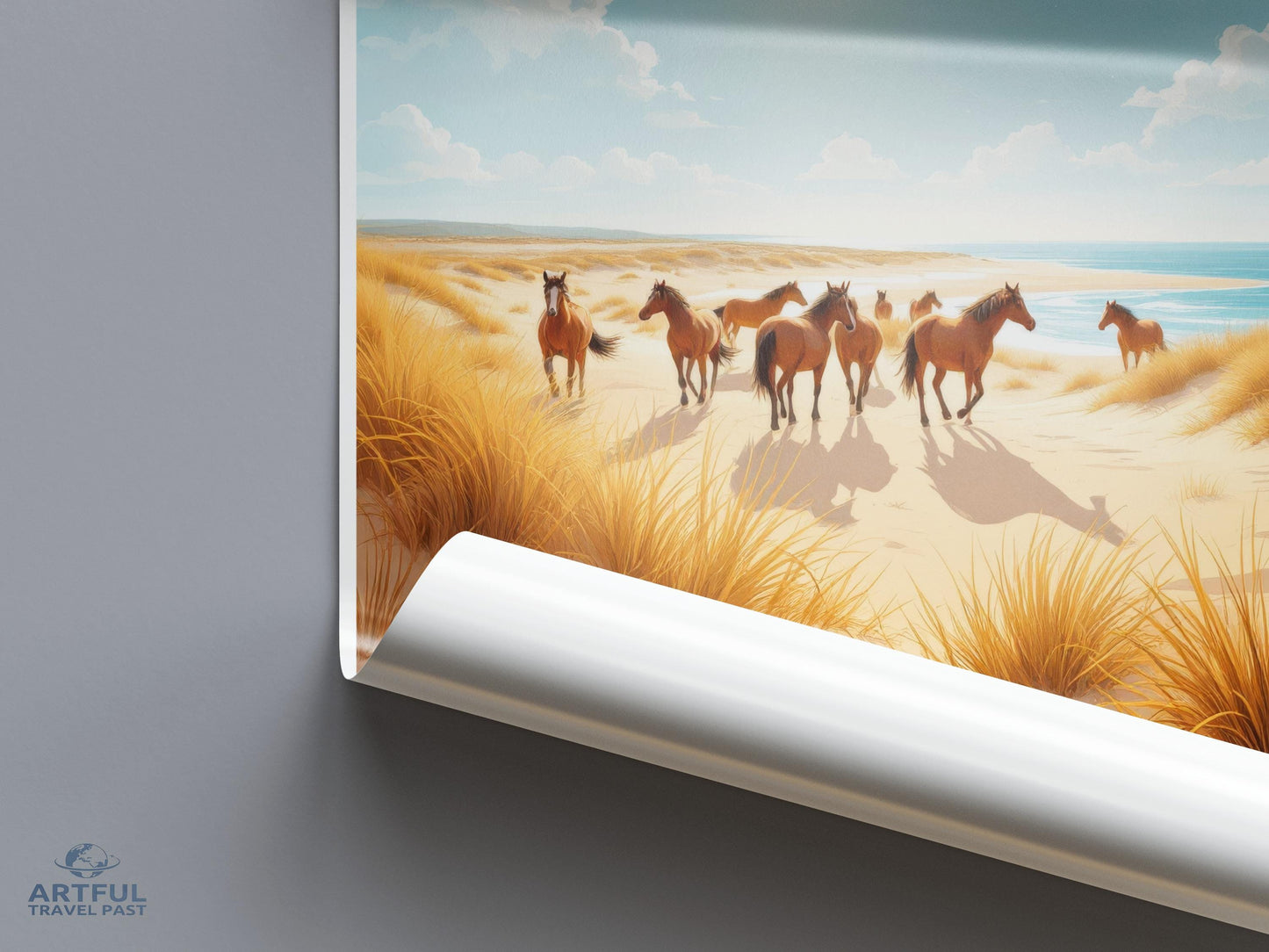 Wild Horses on Beach Wall Art, Nature Landscape Print, Coastal Decor, Horse Wall Art Poster, Ocean Scenery, Beach Lovers Gift