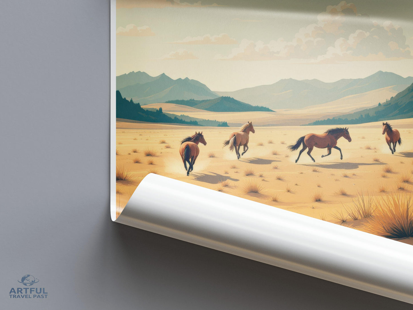 Wild Horses Desert Landscape Print, Nature Wall Art, Western Decor, Scenic Photography Poster, Horse Art Print, Country Home Decor