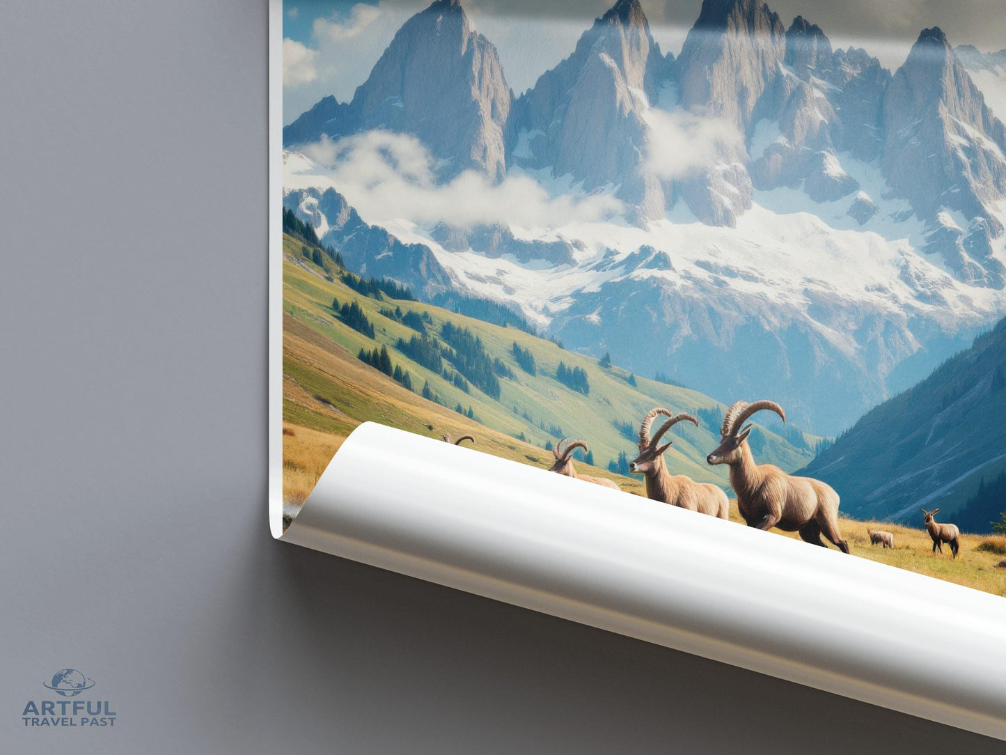 Mountain Landscape Poster, Wildlife Wall Art, Nature Photography Print, Scenic Mountain View, Animal Art Decor, Home Wall Hanging