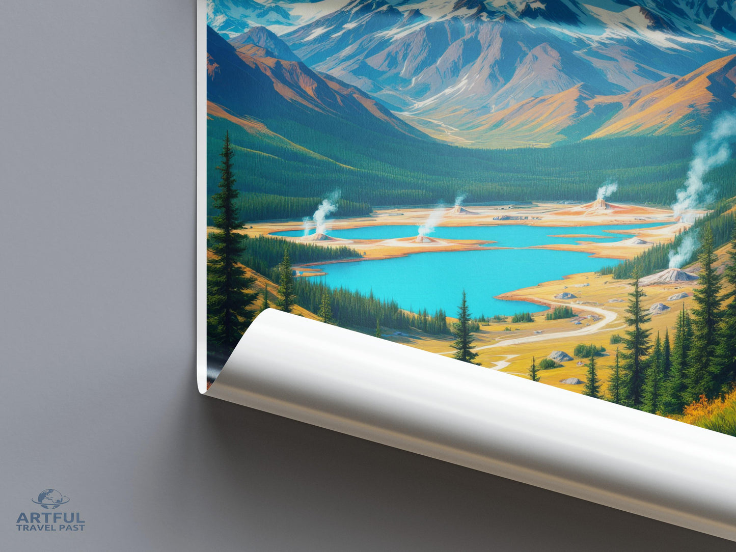 Mountain landscape poster, nature wall art, scenic view print, forest and mountains decor, travel photography, panoramic artwork