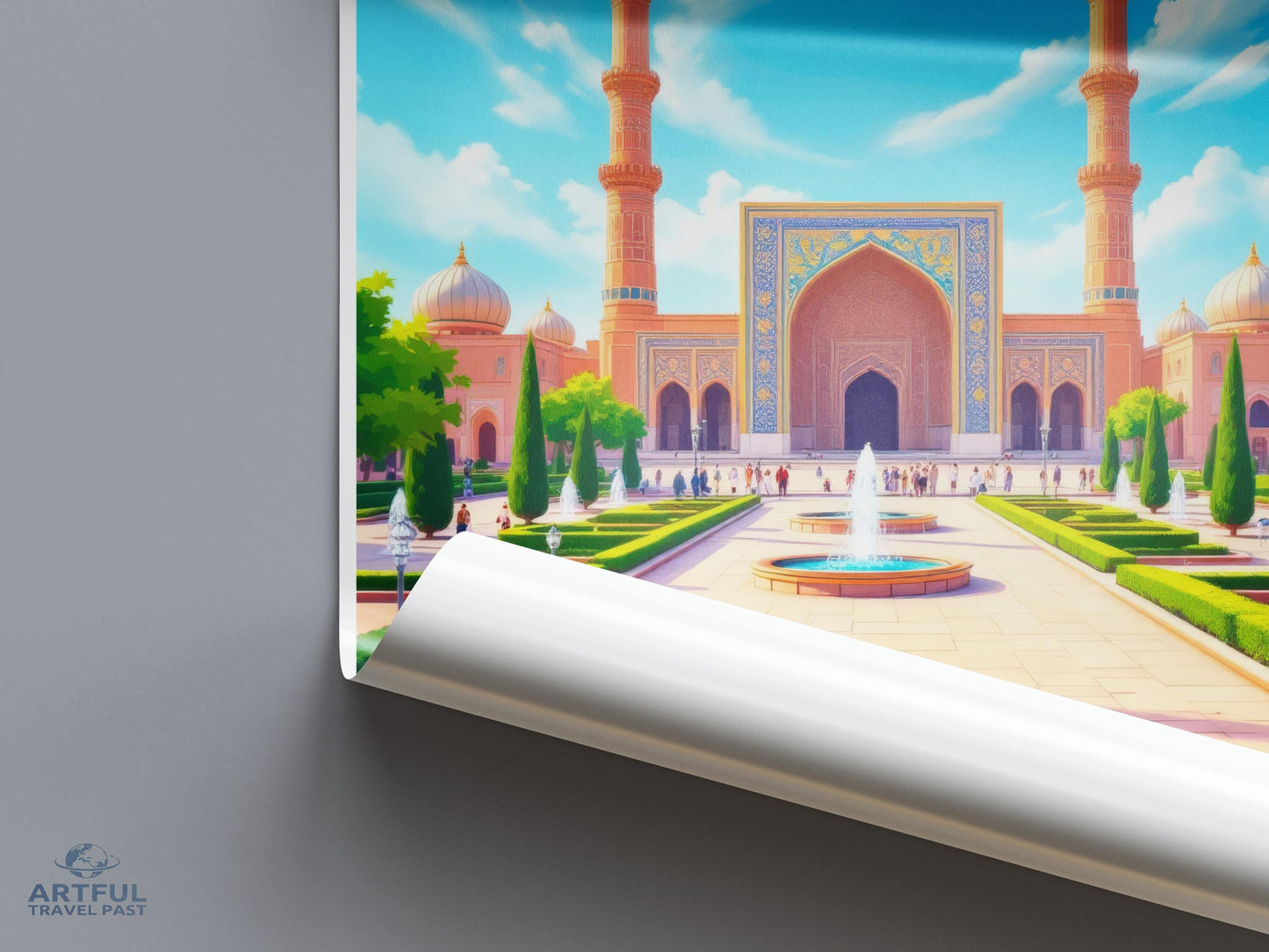 Grand Mosque Wall Art, Islamic Architecture Poster, Middle Eastern Decor Print, Mosque Illustration Art, Travel Poster Artwork