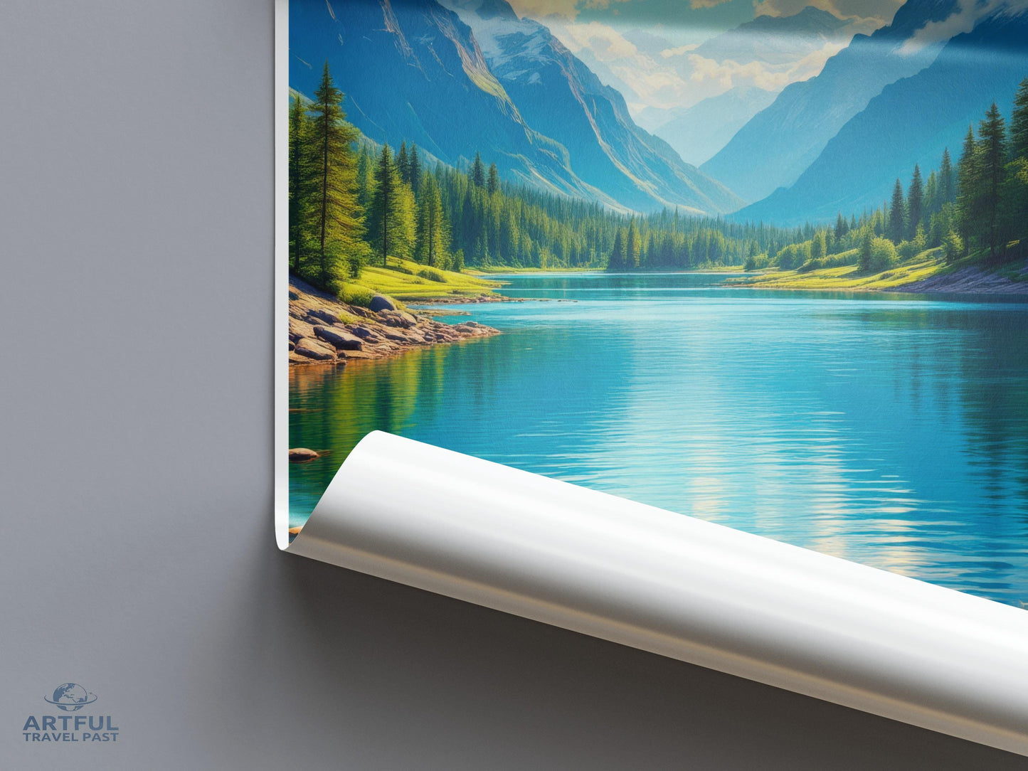 Scenic Mountain Lake Art Print, Nature Wall Decor, Tranquil Landscape Poster, Serene Wilderness Artwork, Calm Water Reflections