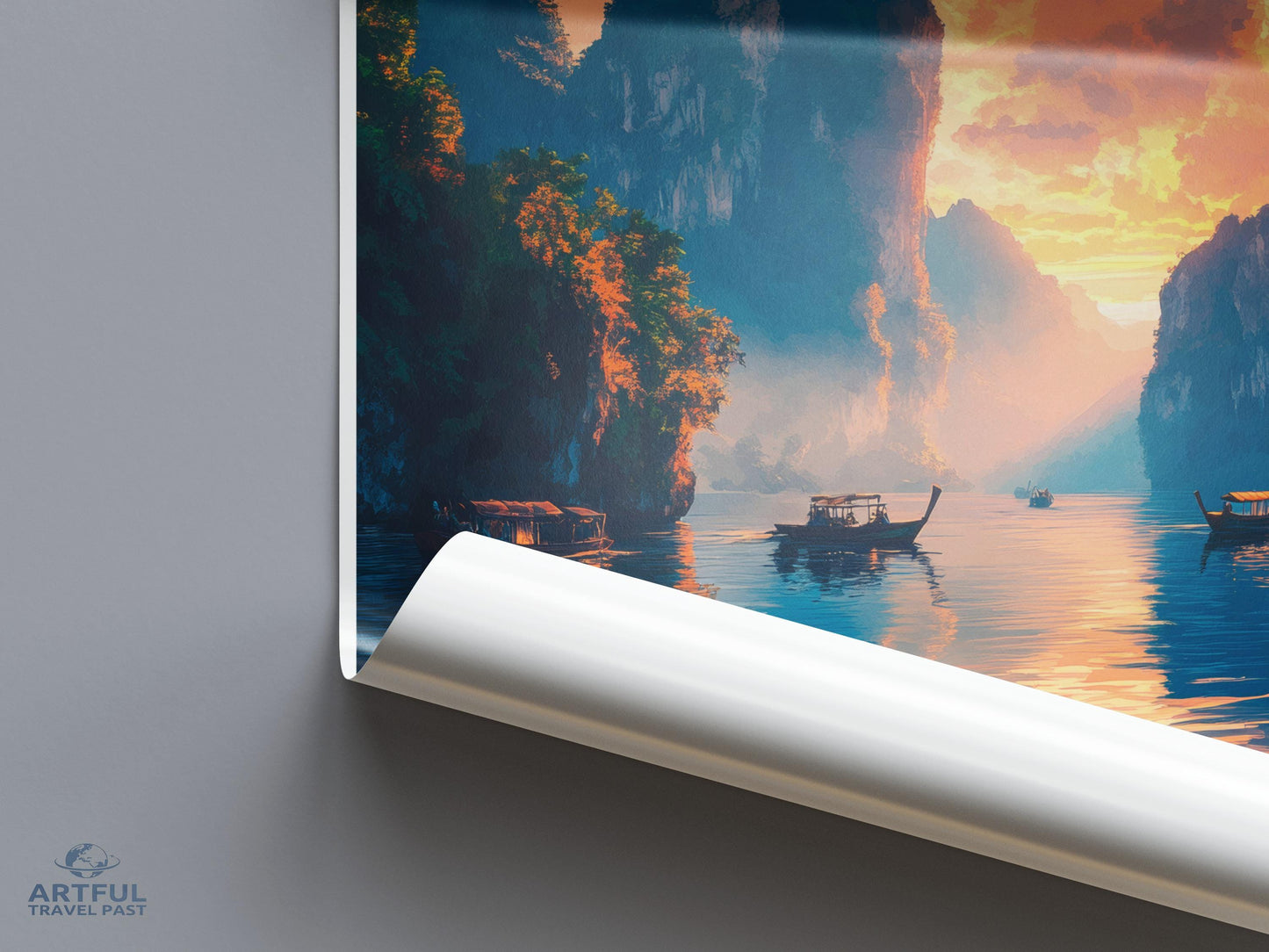 Stunning Mountain Lake Scenic Art Poster, Beautiful Sunset Landscape Wall Decor, Nature Inspired Print, Calm Waters Artwork