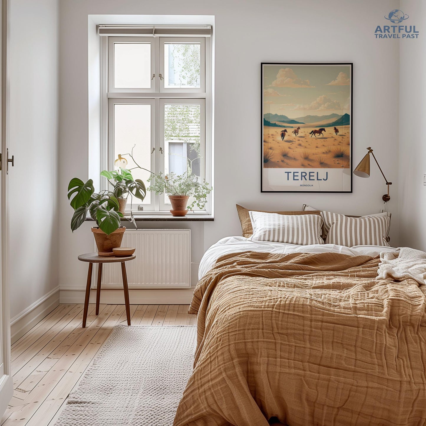Travel poster, nature art print, vintage wall decor, Terelj landscape, scenic bedroom art, neutral home decor, cozy wall art
