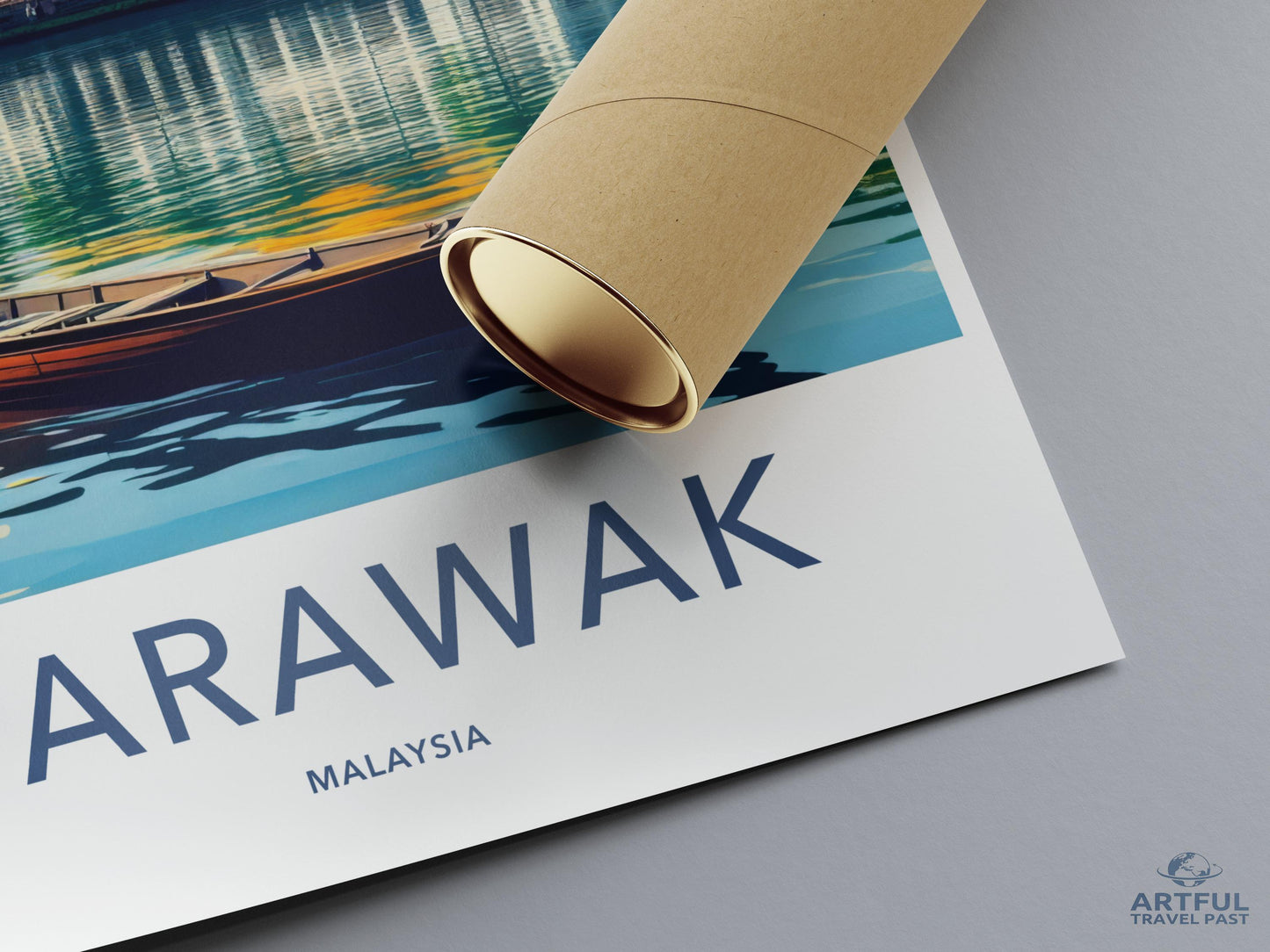 Sarawak Malaysia Travel Poster, Vintage Art Print, Southeast Asia Wall Decor, Scenic Landscape Illustration, Artful Travel Past
