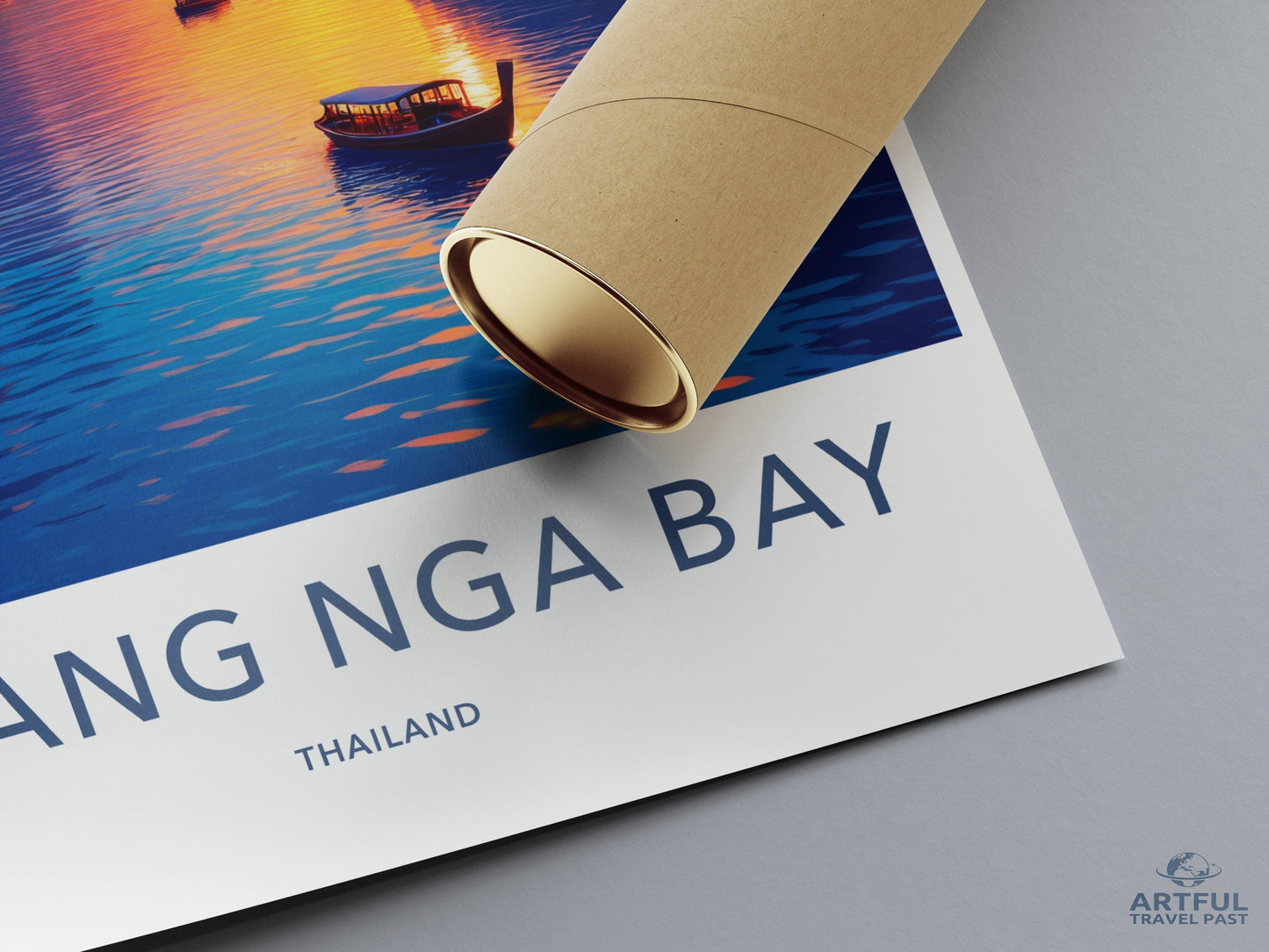 Thailand travel art print, Phang Nga Bay wall decor, vibrant sunset beach poster, colorful travel souvenir, perfect for home or office