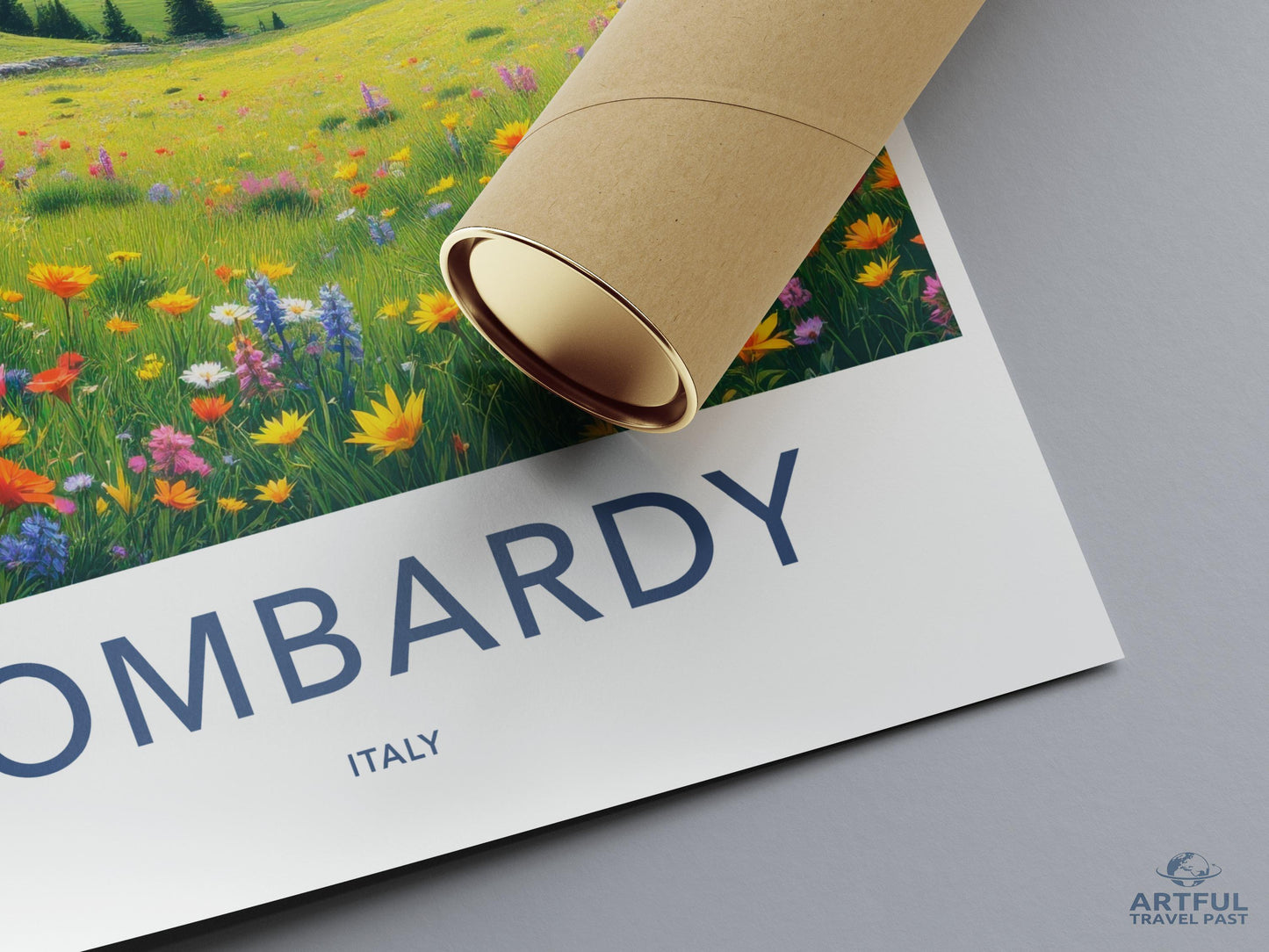 Lombardy travel poster, vibrant wildflower scene, Italy wall art, landscape print, artful travel past, home and office decor