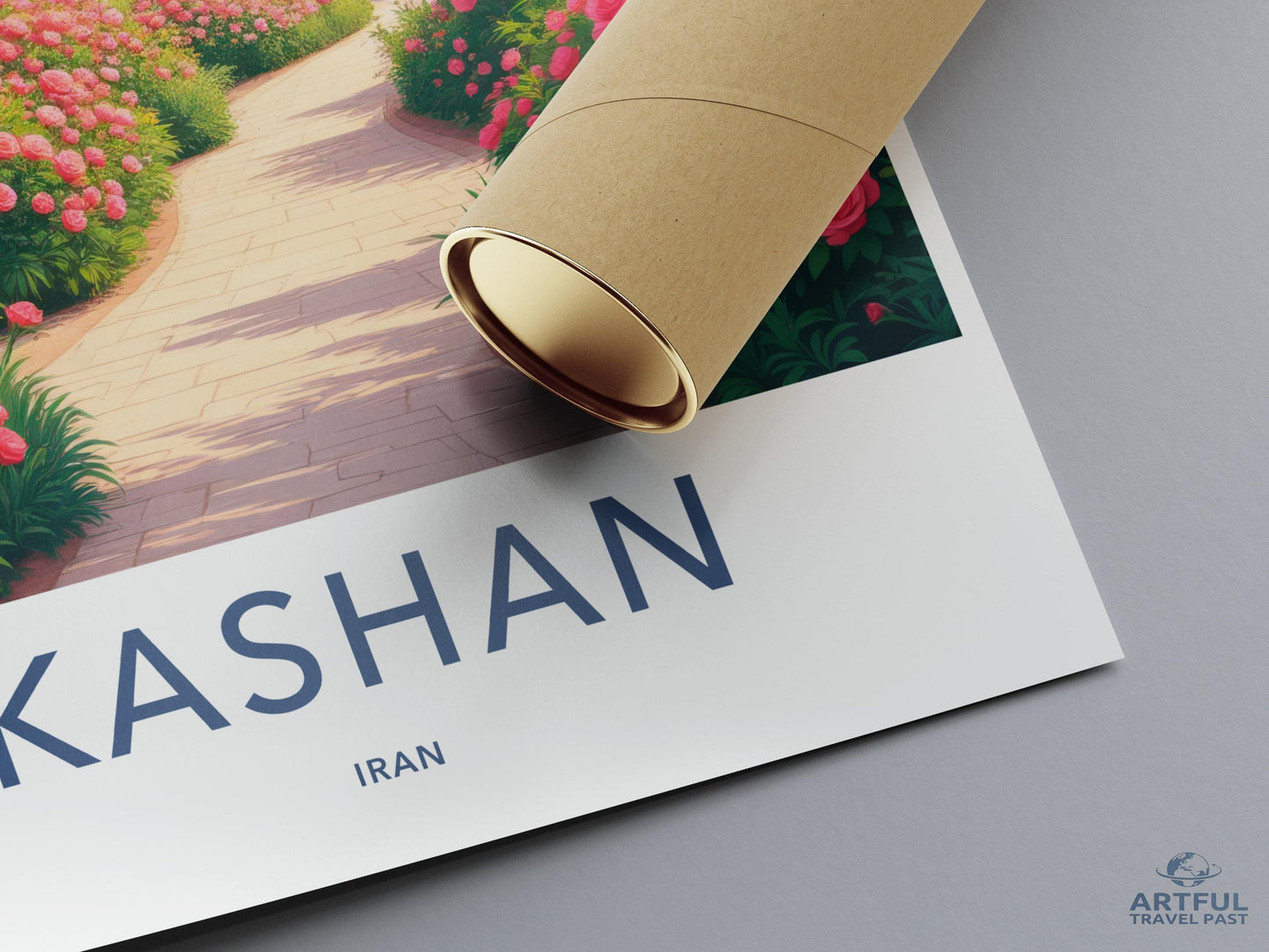 Kashan Iran Travel Poster, Scenic Pathway Art Print, Floral Garden Wall Art, Vintage Style Decor, Home Office Decor