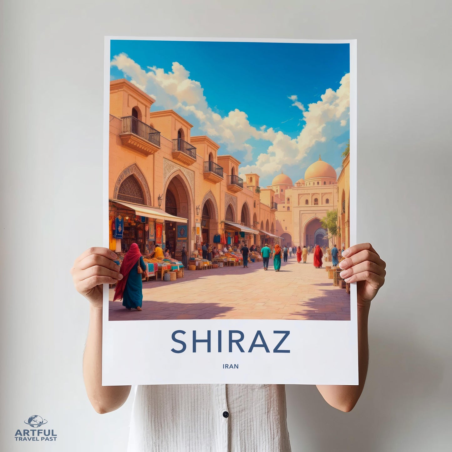 Shiraz Cityscape Poster, Travel Art Print, Iranian Street Scene, Wall Decor, Middle Eastern Architecture, Vibrant Colors