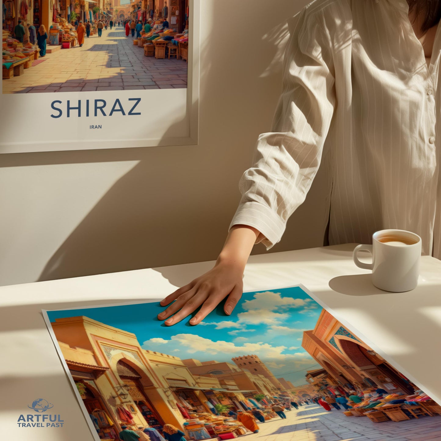 Vintage Shiraz Iran Travel Poster, Wall Art Decor for Home, Retro Travel Print, Middle Eastern Market Scene, Colorful Artwork