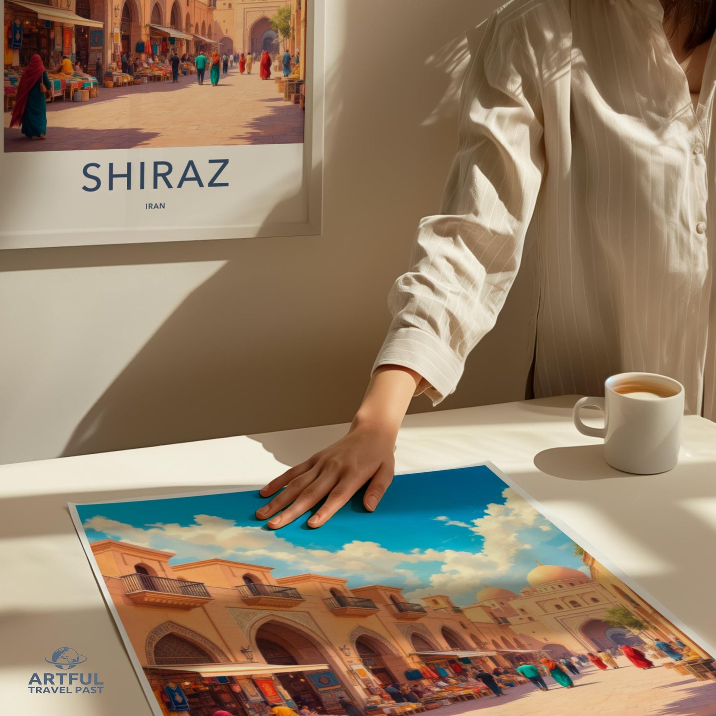 Shiraz Iran art print, Persian cityscape wall art, Middle Eastern architecture poster, vibrant travel decor, Persian heritage art