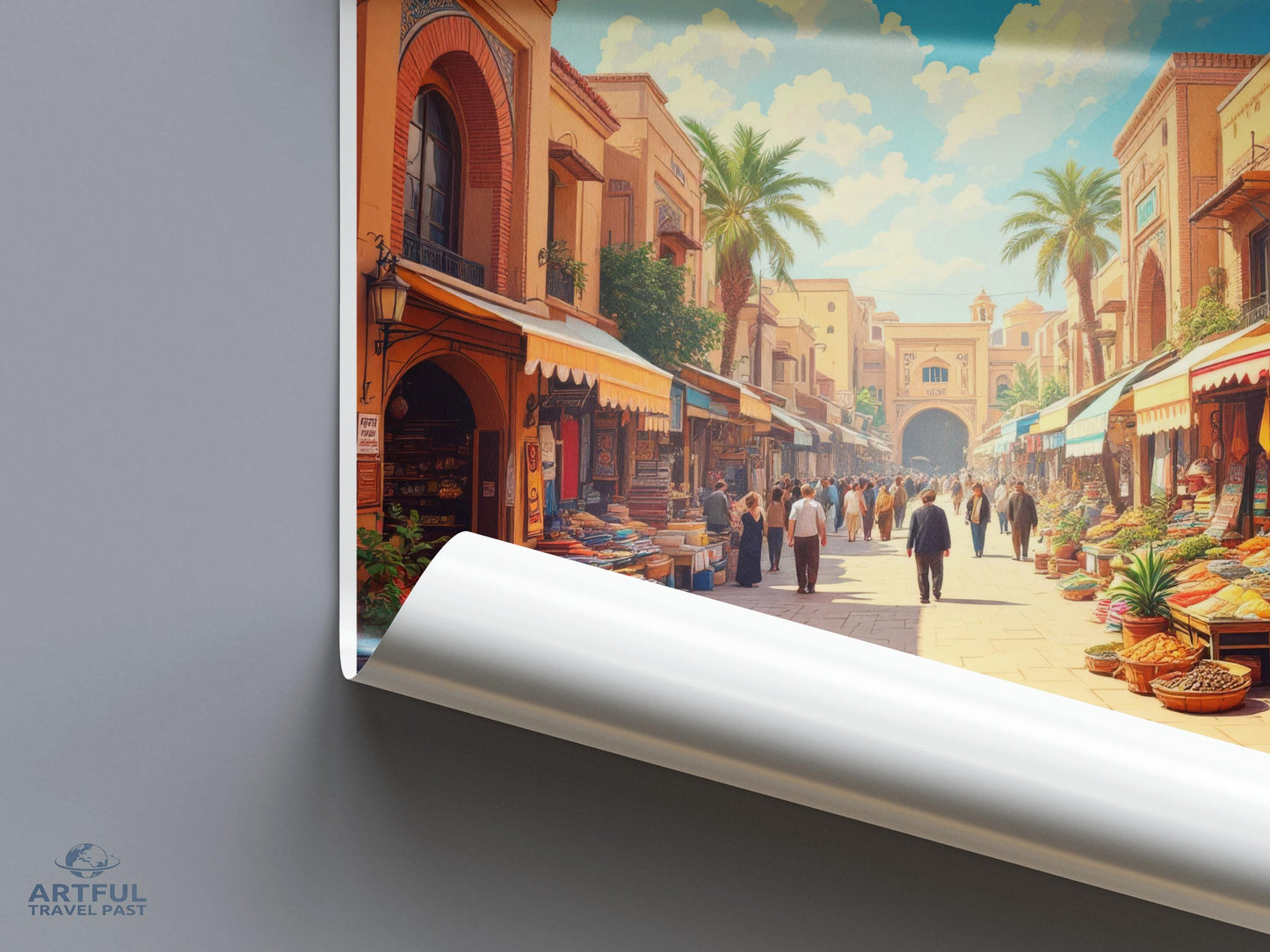 Vintage Market Street Scene Art Print, Retro Marketplace Wall Decor, Colorful Street Market Poster, Historic Market Wall Art