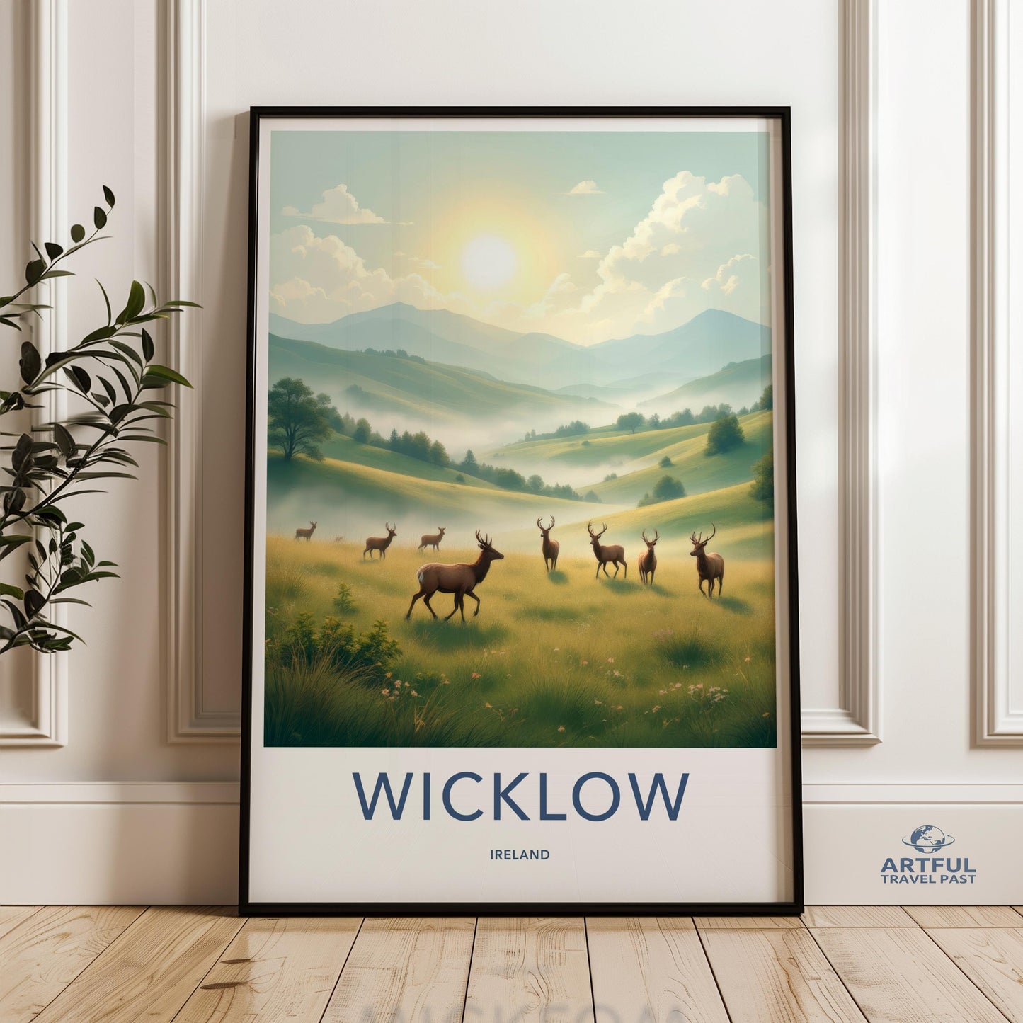 Wicklow Ireland Deer Poster, Scenic Nature Wall Art, Wildlife Landscape Print, Highland Home Decor, Tranquil Meadow Art Piece
