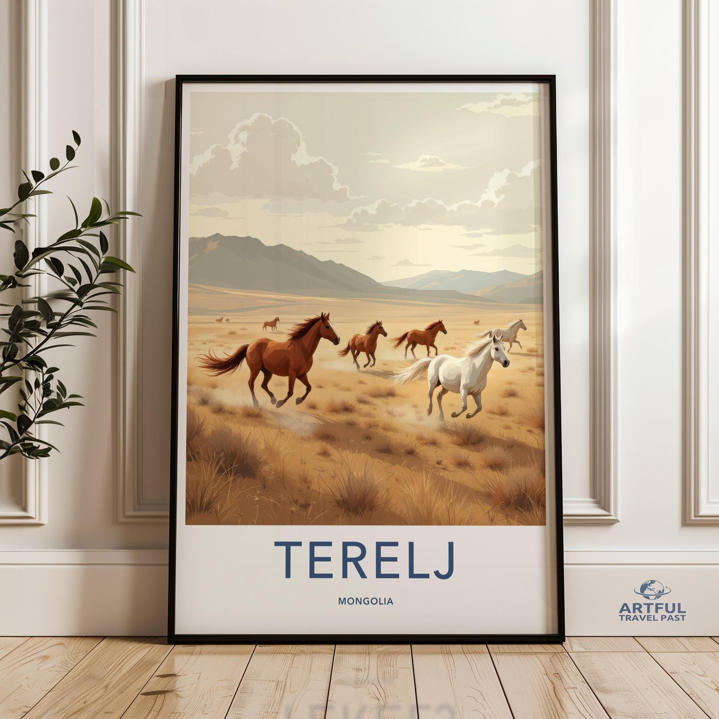 Wild Horses Running through Terelj Mongolia, Rustic Landscape Wall Art, Nature Inspired Decor, Equestrian Themed Print, Home Decor