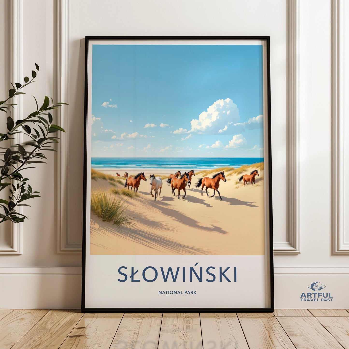 Polish Slowinski National Park Wall Art, Running Horses Poster, Coastal Landscape Print, Blue Sky Sandy Beach Print, Nature Decor
