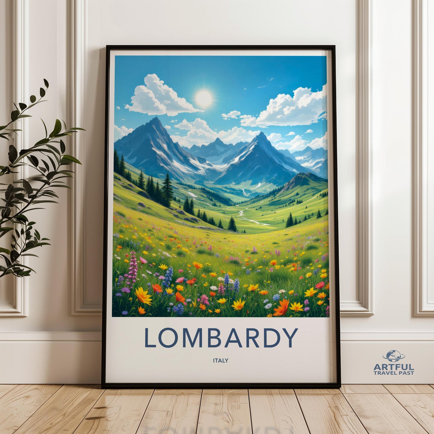 Beautiful Lombardy Italy Landscape Wall Art, Scenic Nature Poster, Mountain Meadow Print, Art for Living Room, Gift for Nature Lovers