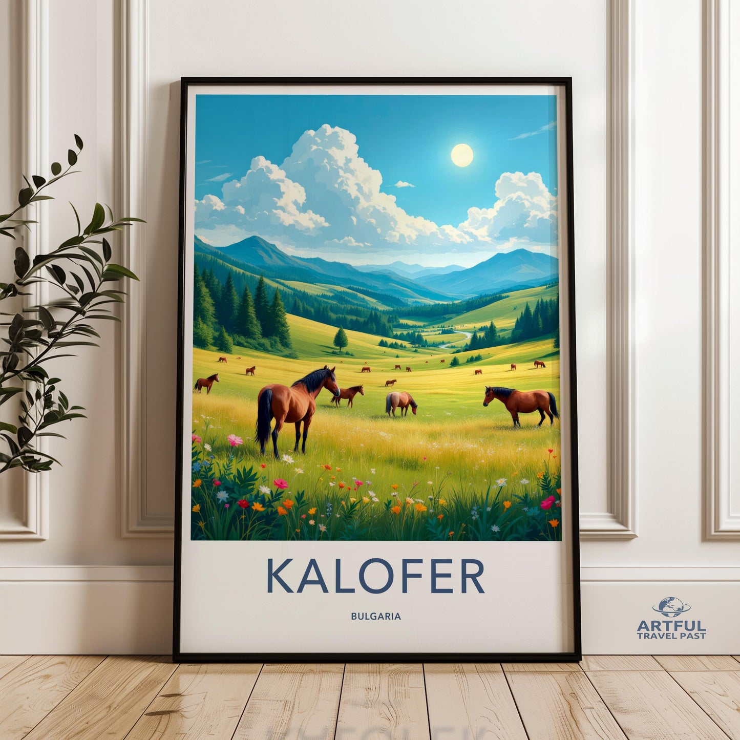 Beautiful Mountain Meadow Wall Art, Horse Pasture Landscape Print, Sunny Countryside Decor, Kalofer Bulgaria Scenic Poster