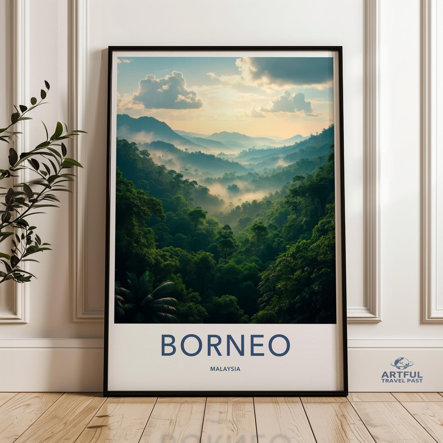 Borneo Malaysia Poster, Tropical Rainforest Wall Art, Nature Landscape Print, Misty Mountains Decor, Scenic View Artwork, Travel Photography