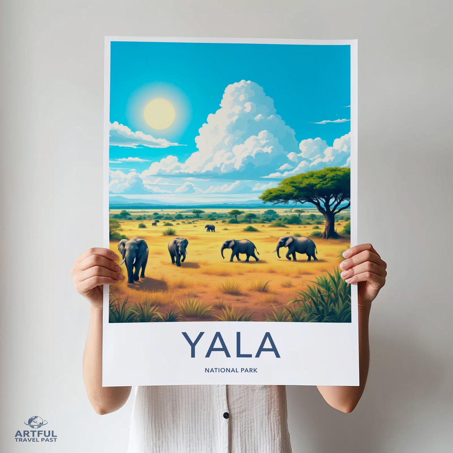 Yala National Park Poster, Wildlife Art Print Wall Decor, Safari Elephant Landscape, Nature Lover Gift, Travel Souvenir