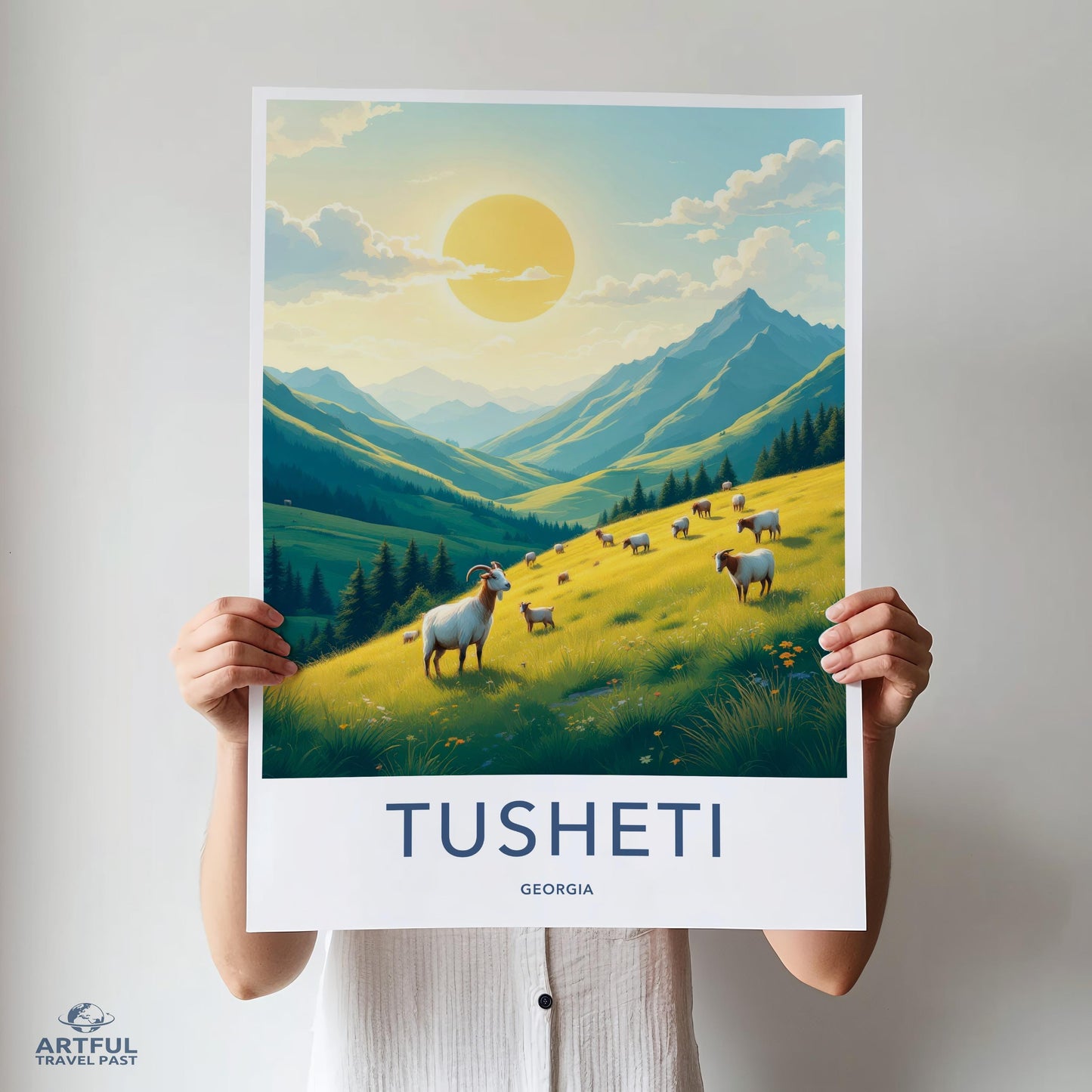 Georgia Travel Poster, Tusheti Landscape Print, Nature Wall Art, Mountain View Decor, Pastoral Scene Artwork, Home Decor