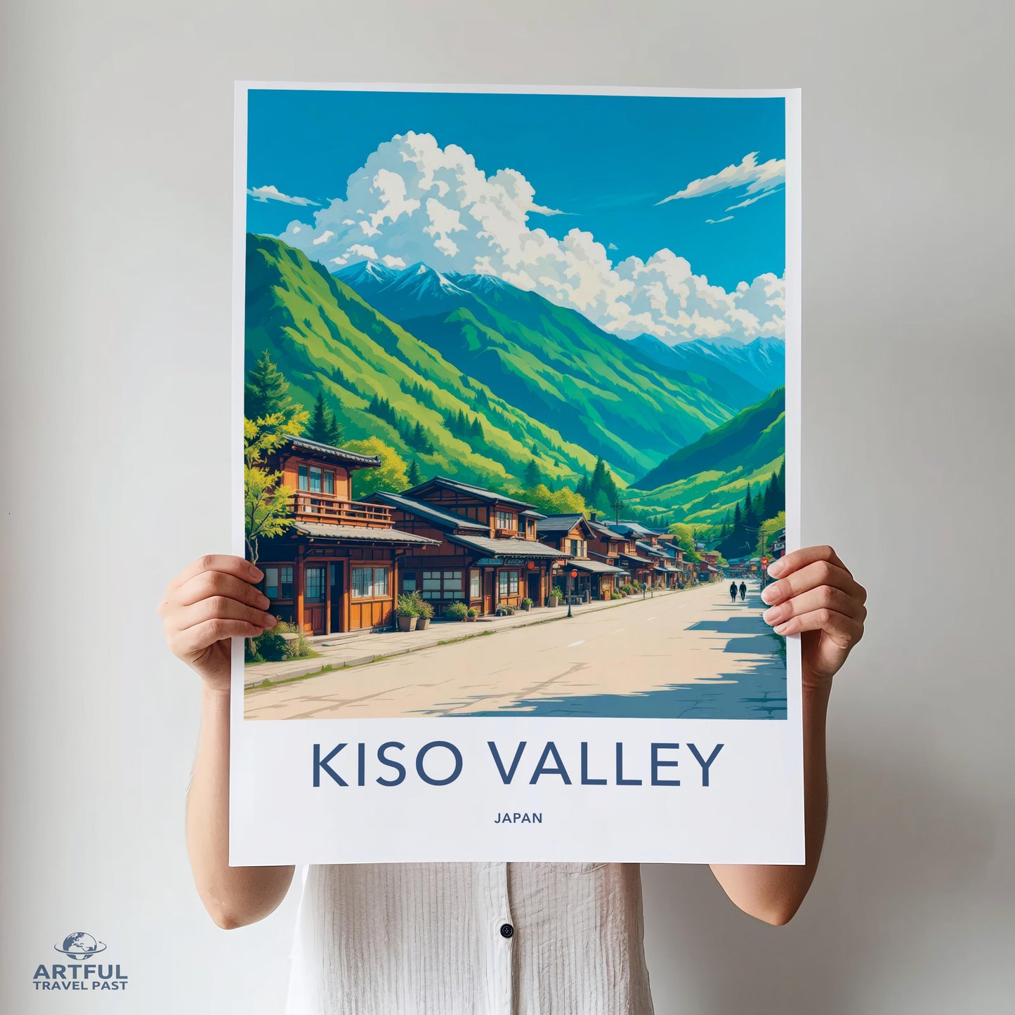 KISO VALLEY Travel Poster, Colorful Wall Art, Japanese Mountain Village, Vintage Style Print, Scenic Art for Home Decor