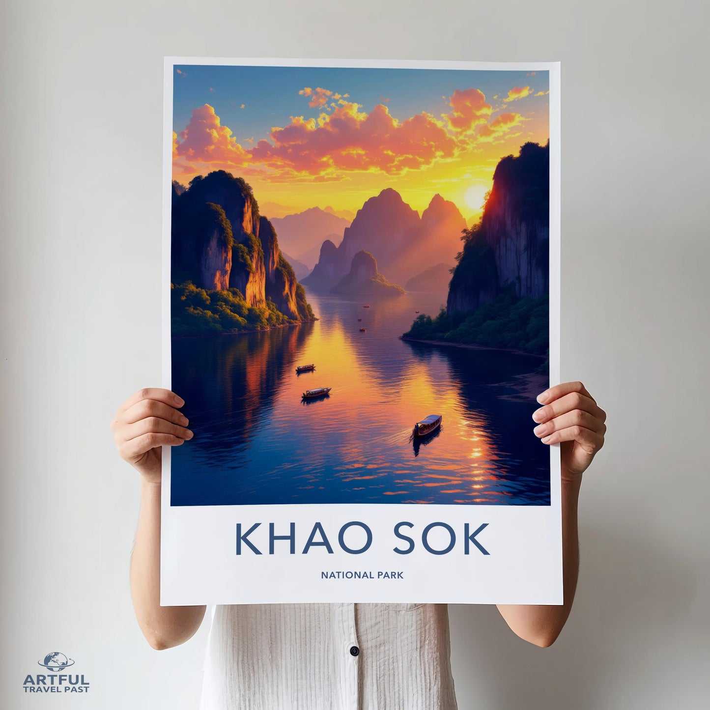 Khao Sok National Park Poster, Thailand Travel Wall Art, Sunset Landscape Print, Scenic Nature Photography, Adventure Decor Gift, Large Wall