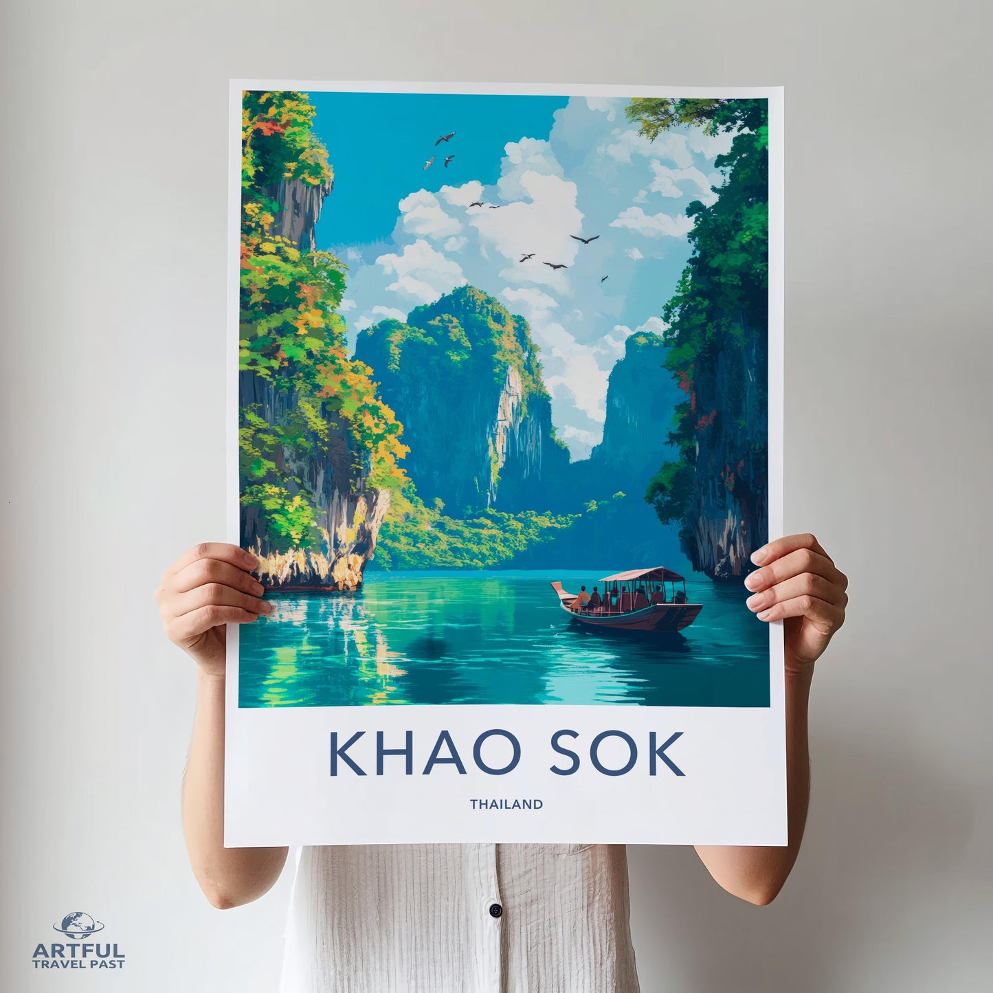 Khao Sok National Park Travel Poster, Thailand Nature Landscape Art, Scenic Wall Decor, Adventure Destination Print, Tropical Paradise Art