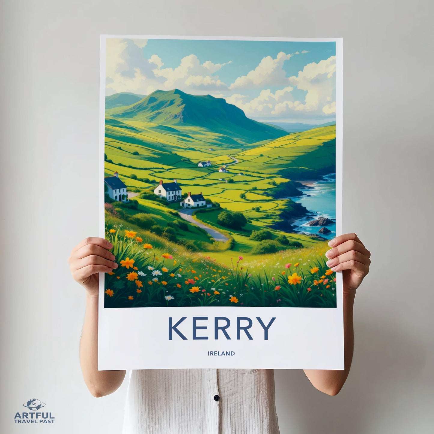 Kerry Ireland Travel Poster, Irish Landscape Print, Scenic Wall Art, Vintage Kerry Decor, Ireland Coastal Art, Travel Gift Ideas