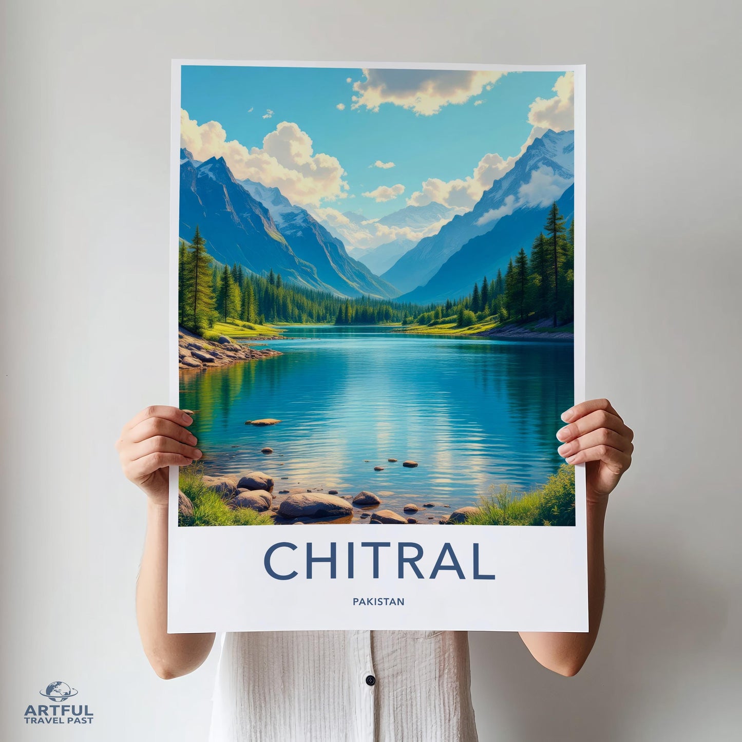 Chitral Pakistan Travel Poster, Mountain Lake Art Print, Scenic Landscape Wall Decor, Nature Photography, Vibrant Wall Art