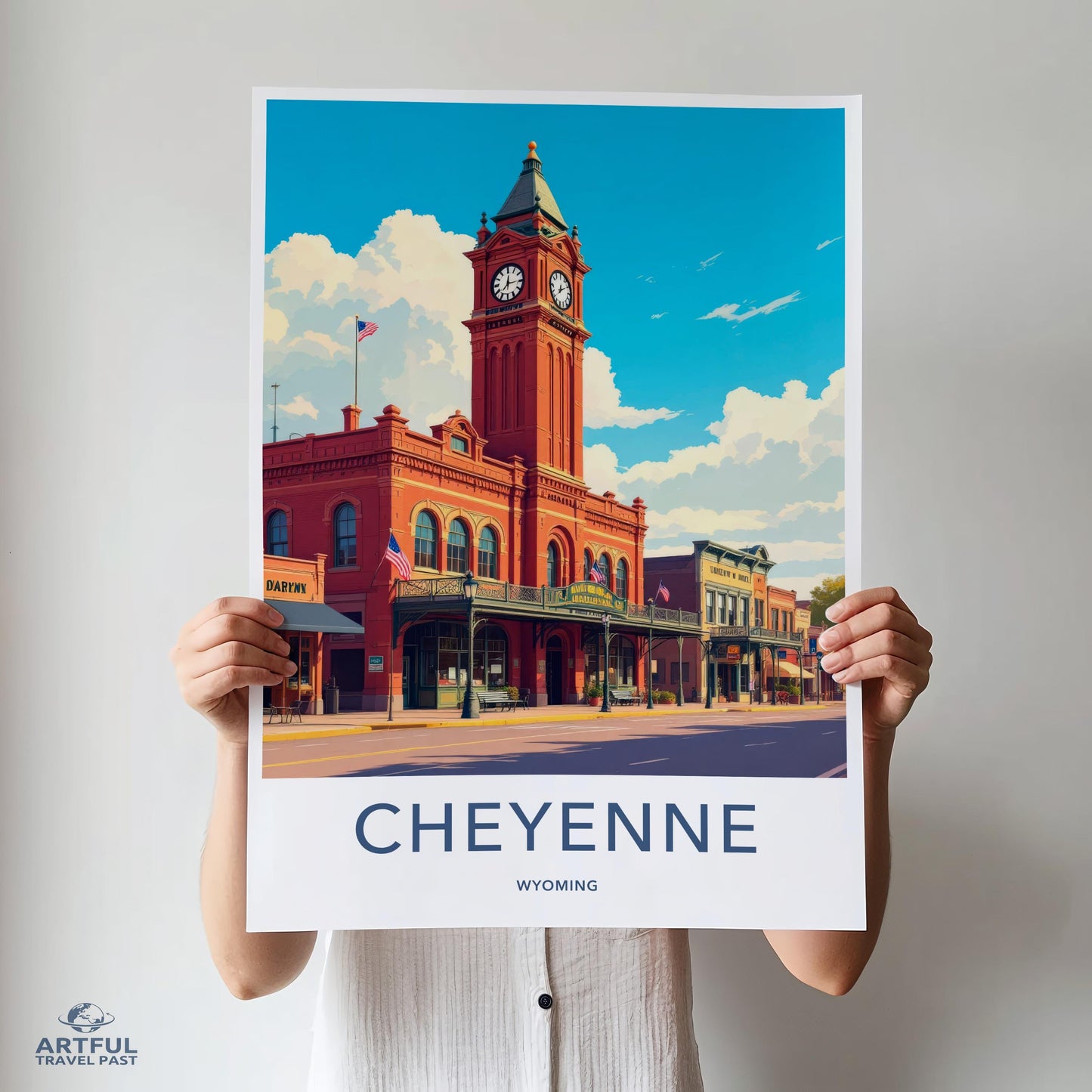 Cheyenne Wyoming Travel Poster, Vintage Style Cheyenne Wall Art, Historic Cheyenne Landmark Print, Colorful Cheyenne Cityscape Art