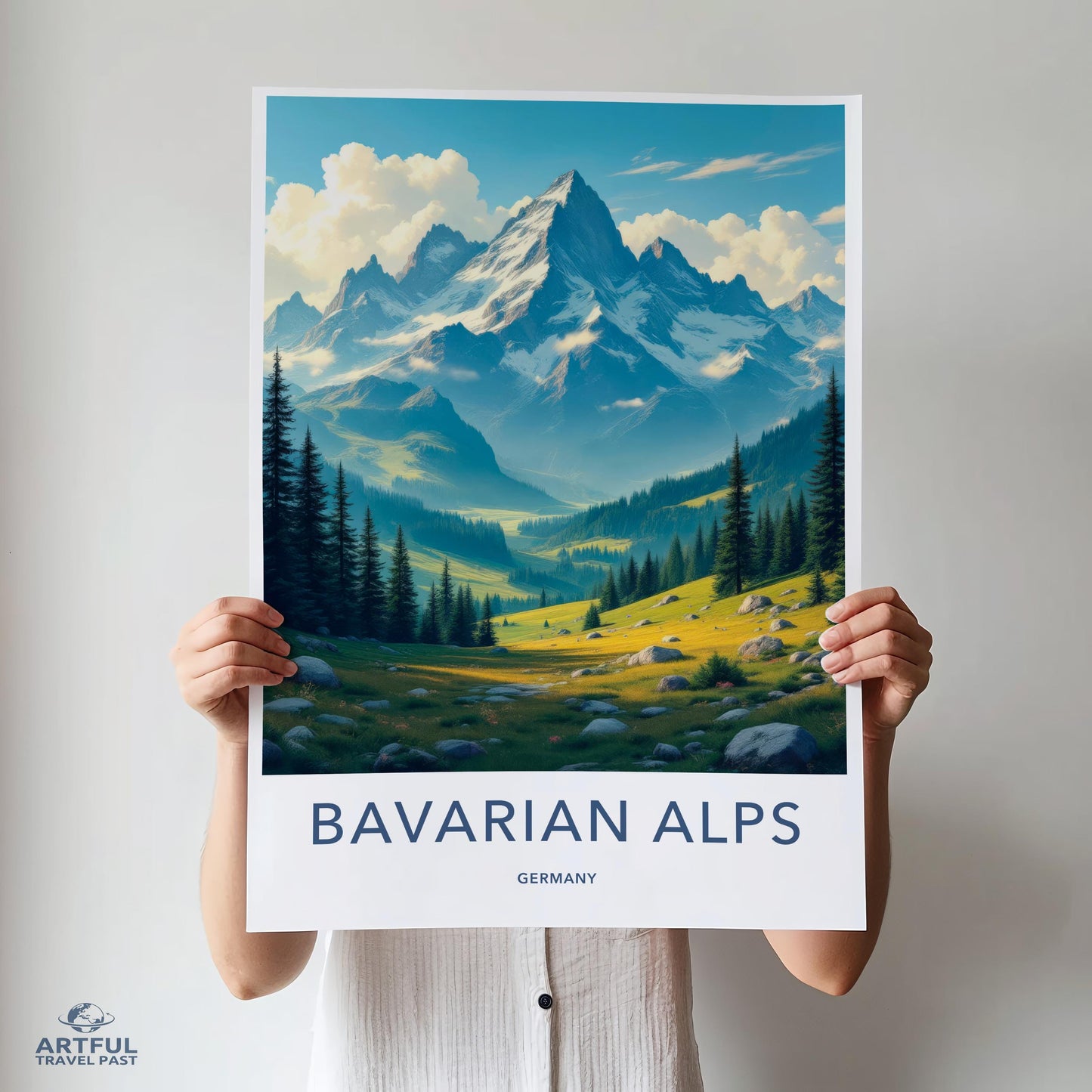 Bavarian Alps travel poster, Germany mountain wall art, landscape print, nature decor, scenic view, home decor, travel souvenir