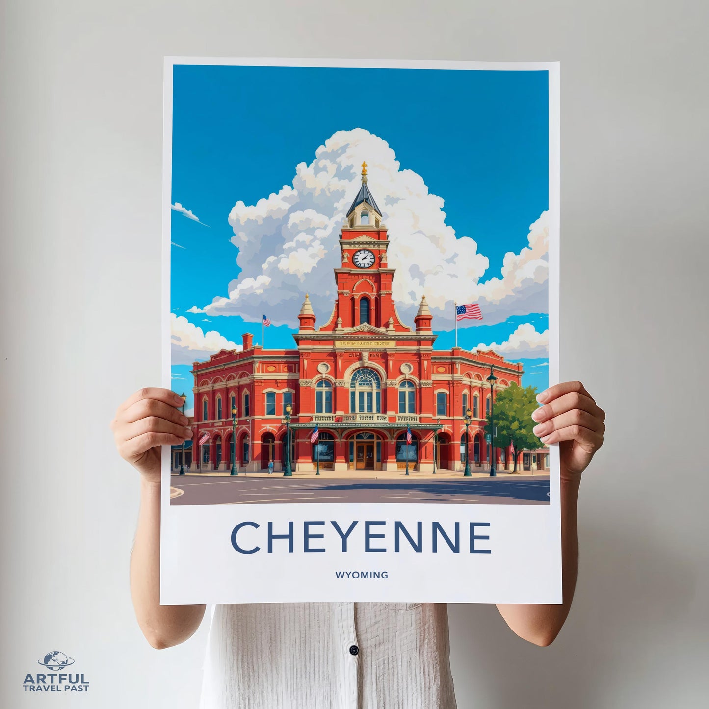 Cheyenne Wyoming Poster Art Print, Historic Red Brick Building Print Wall Decor, Travel Poster, Cheyenne Architecture Wall Art Decor