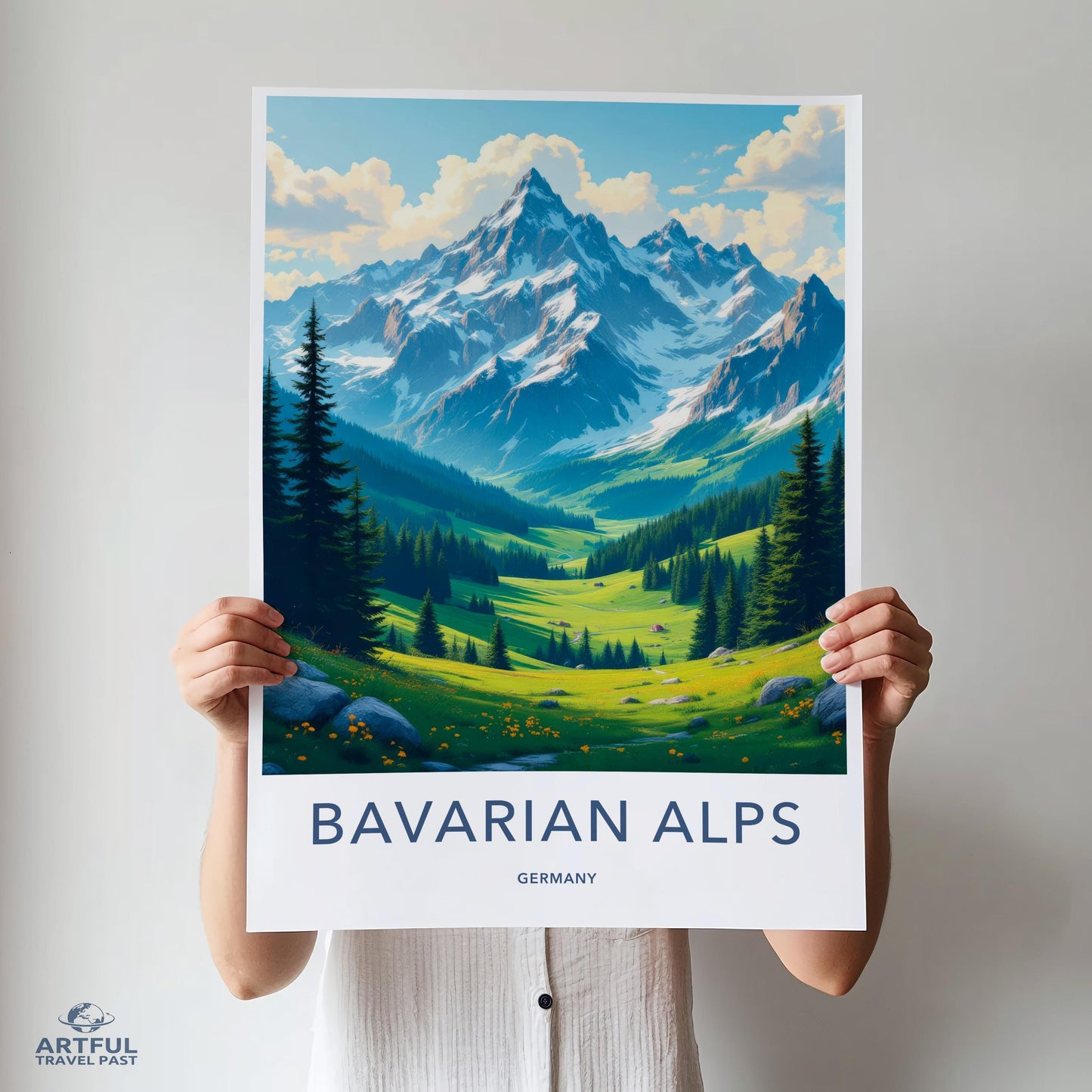 Bavarian Alps Wall Art, Germany Travel Poster, Mountain Landscape Print, Scenic Nature Decor, Home Office Wall Gift