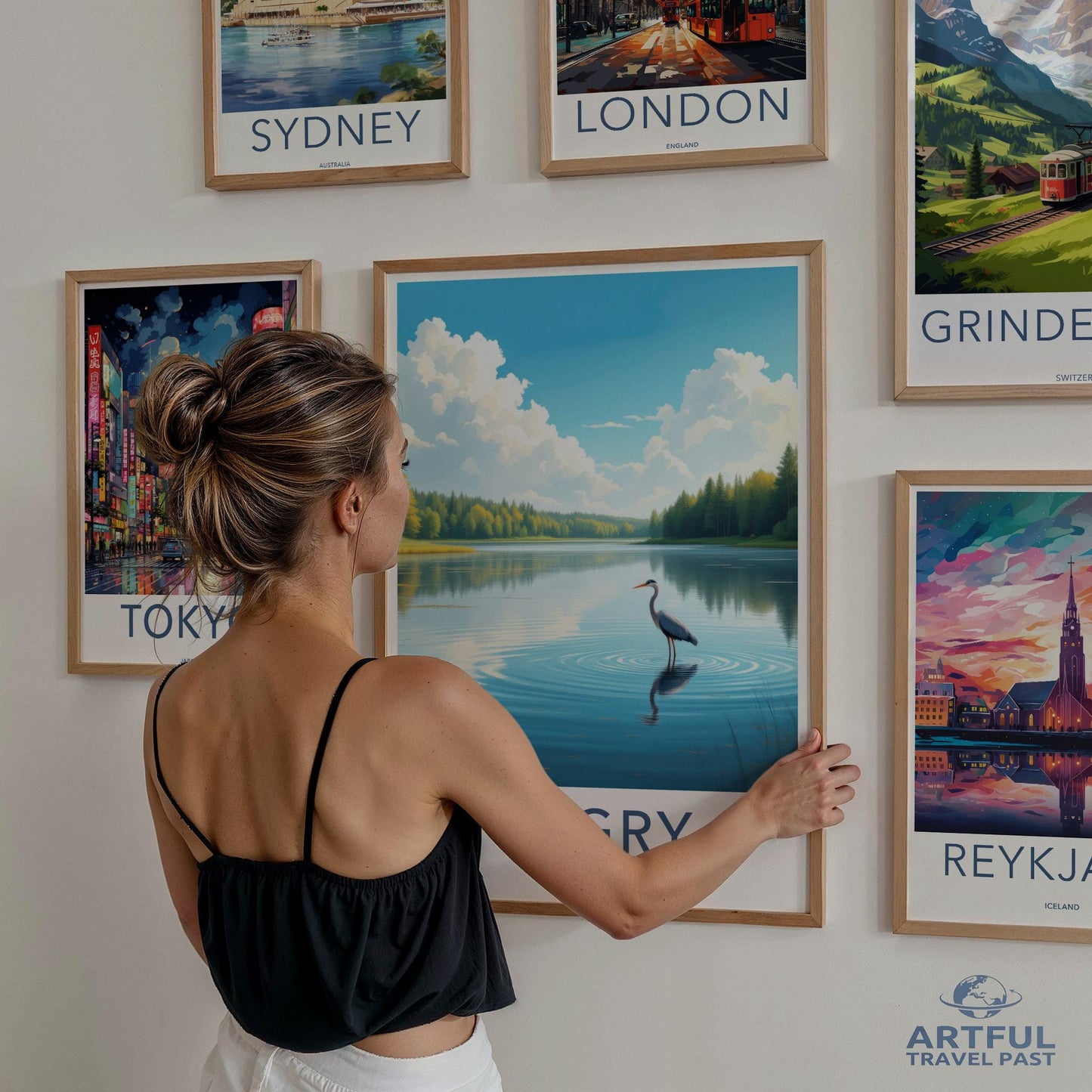 Scenic travel posters collection, World city landscape prints, Artful wall decor, Vibrant destination artwork, Living room decoration