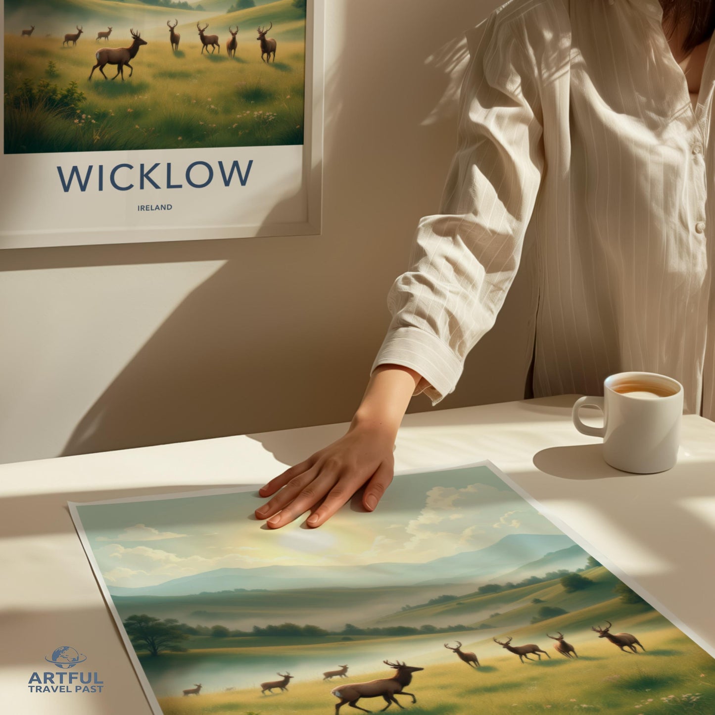 Wicklow Ireland Travel Poster, Deer Landscape Wall Art, Scenic Nature Print, Vintage Style Artwork, Home Decor, Gift for Nature Lovers