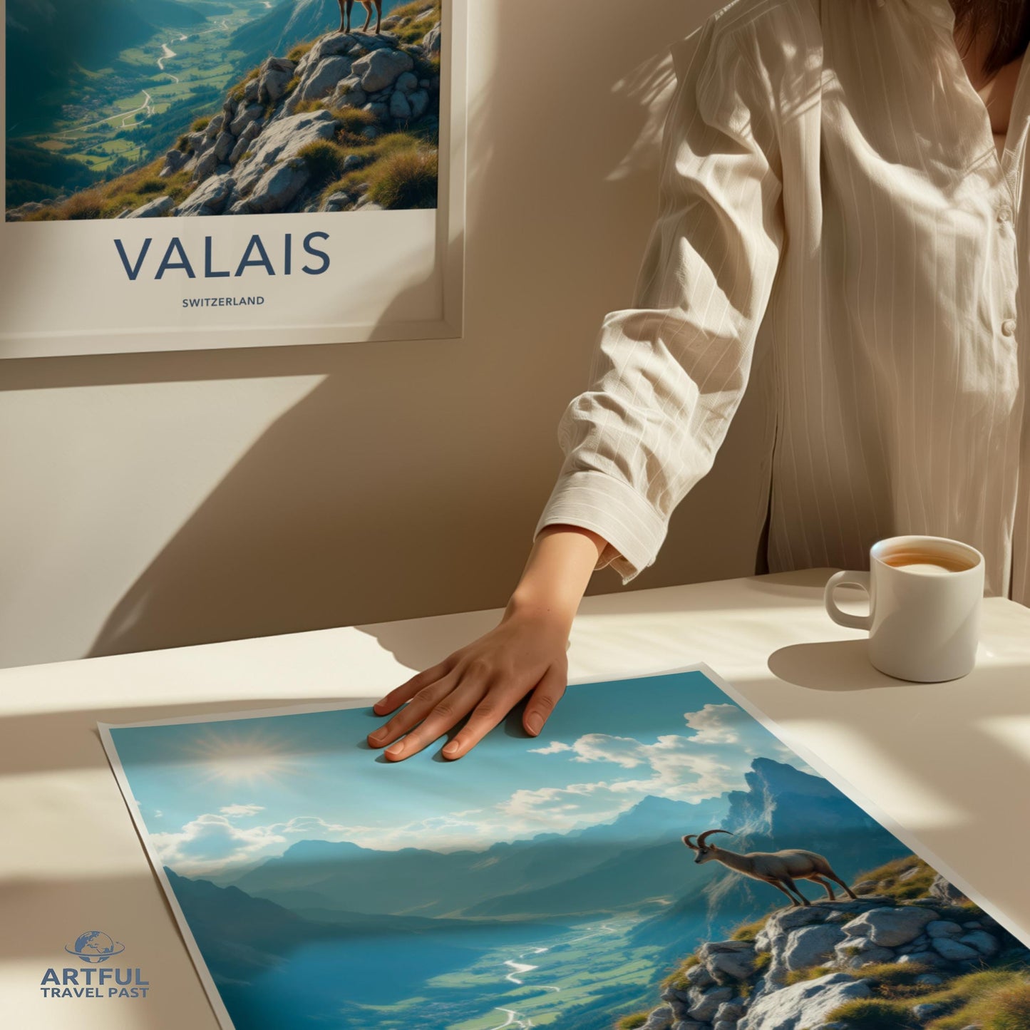 Valais Switzerland Travel Poster, Scenic Mountain Artwork Print, Swiss Alps Home Decor, Nature Landscape Art, Vintage Style Wall Art