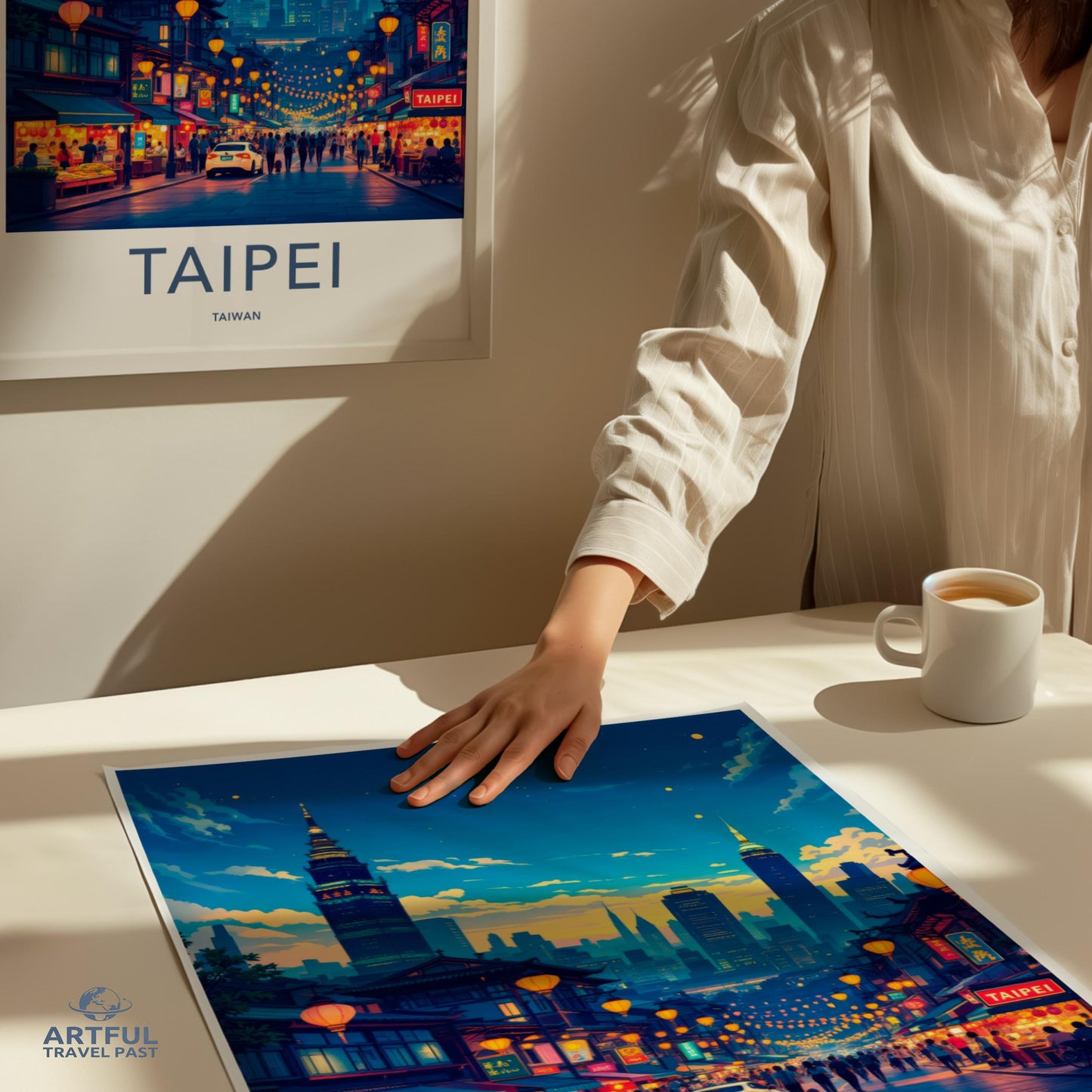 Taipei Night Market Print, Taiwan Cityscape Art, Skyline Wall Decor, Travel Poster, Modern Urban Artwork, Home Office Decor
