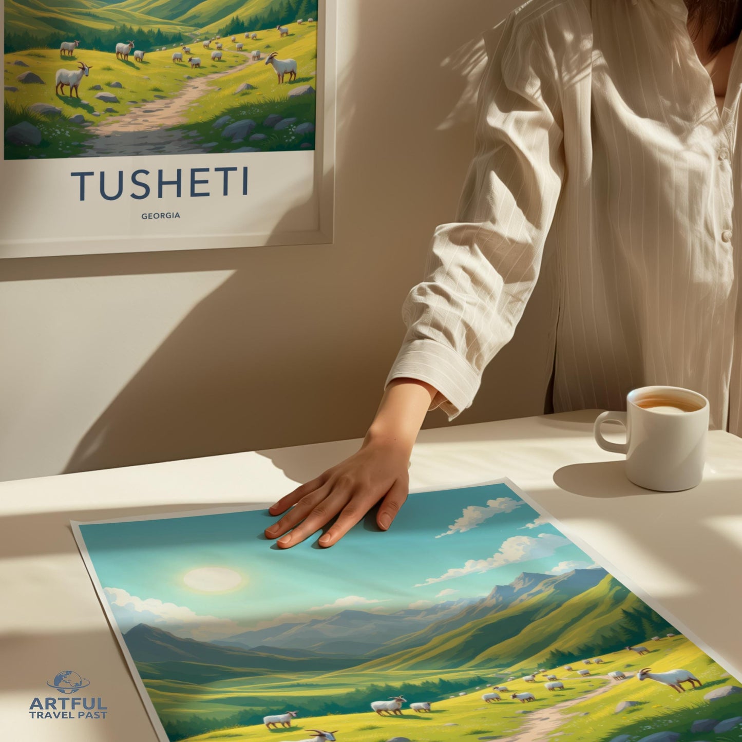Tusheti travel poster, Georgia wall art, scenic landscape print, nature illustration, home decor, countryside view artwork