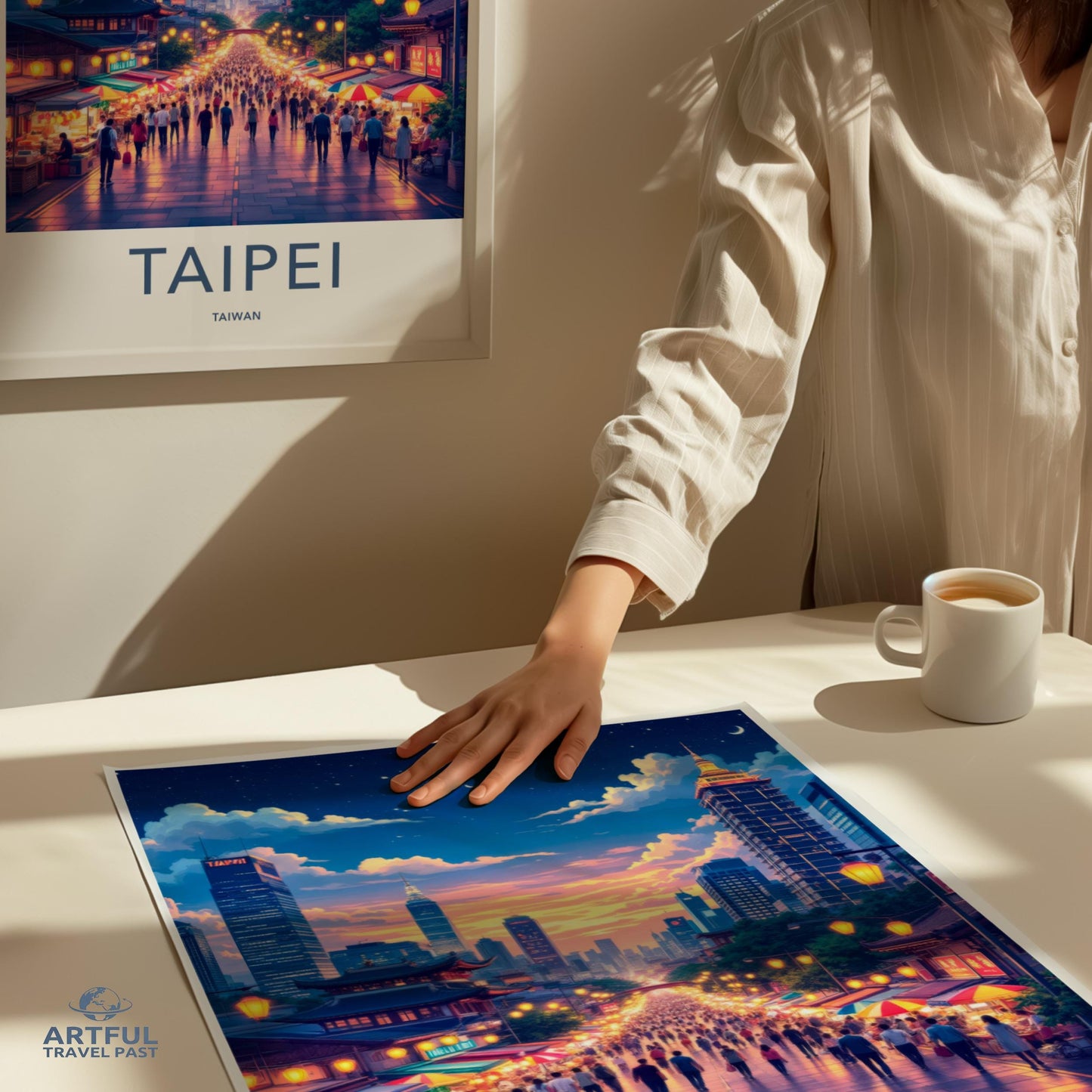 Taipei Cityscape Print, Taiwan Wall Art, Night Market Scene, Urban Landscape Poster, Travel Decor, Vibrant City Night, Home Decor, Gift Idea