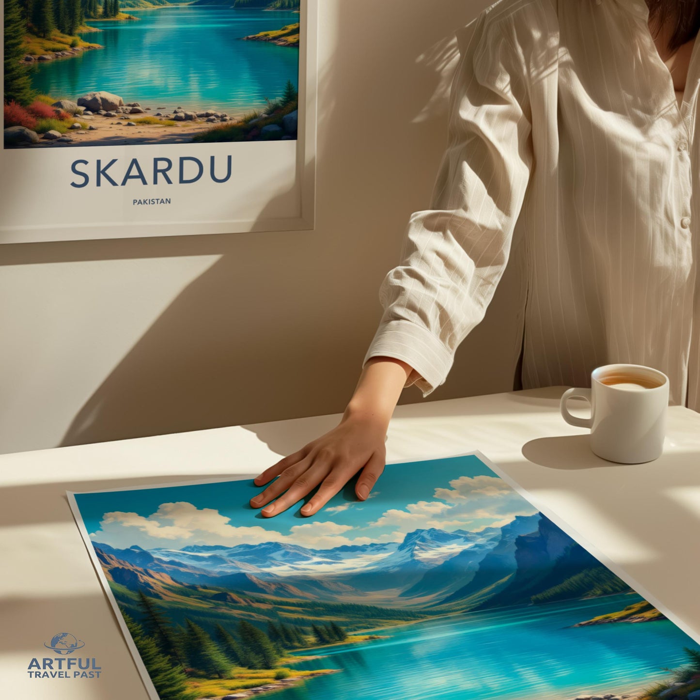 Skardu landscape wall art, travel poster, panoramic mountain print, scenic lake decor, nature artwork, photo gift for travelers