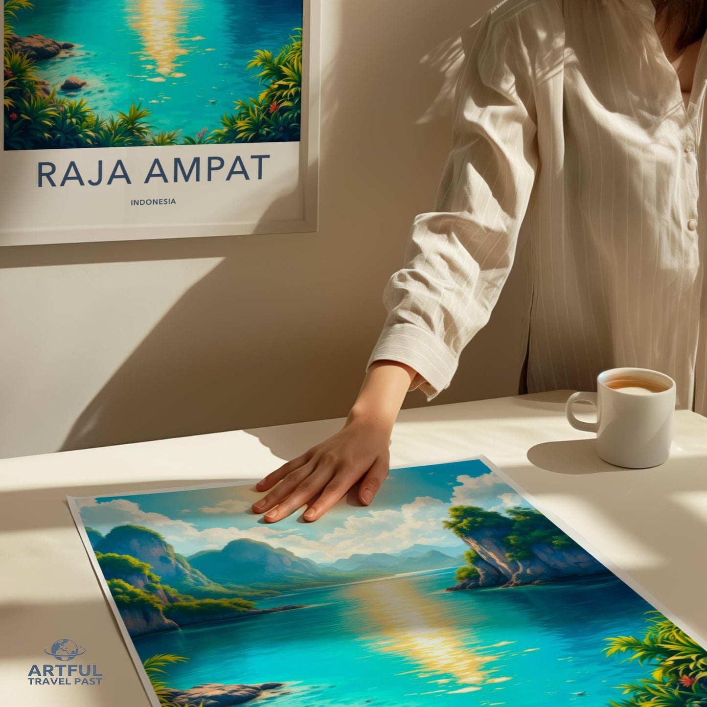Raja Ampat Indonesia poster, tropical island art print, travel wall decor, scenic nature landscape, adventure room decoration